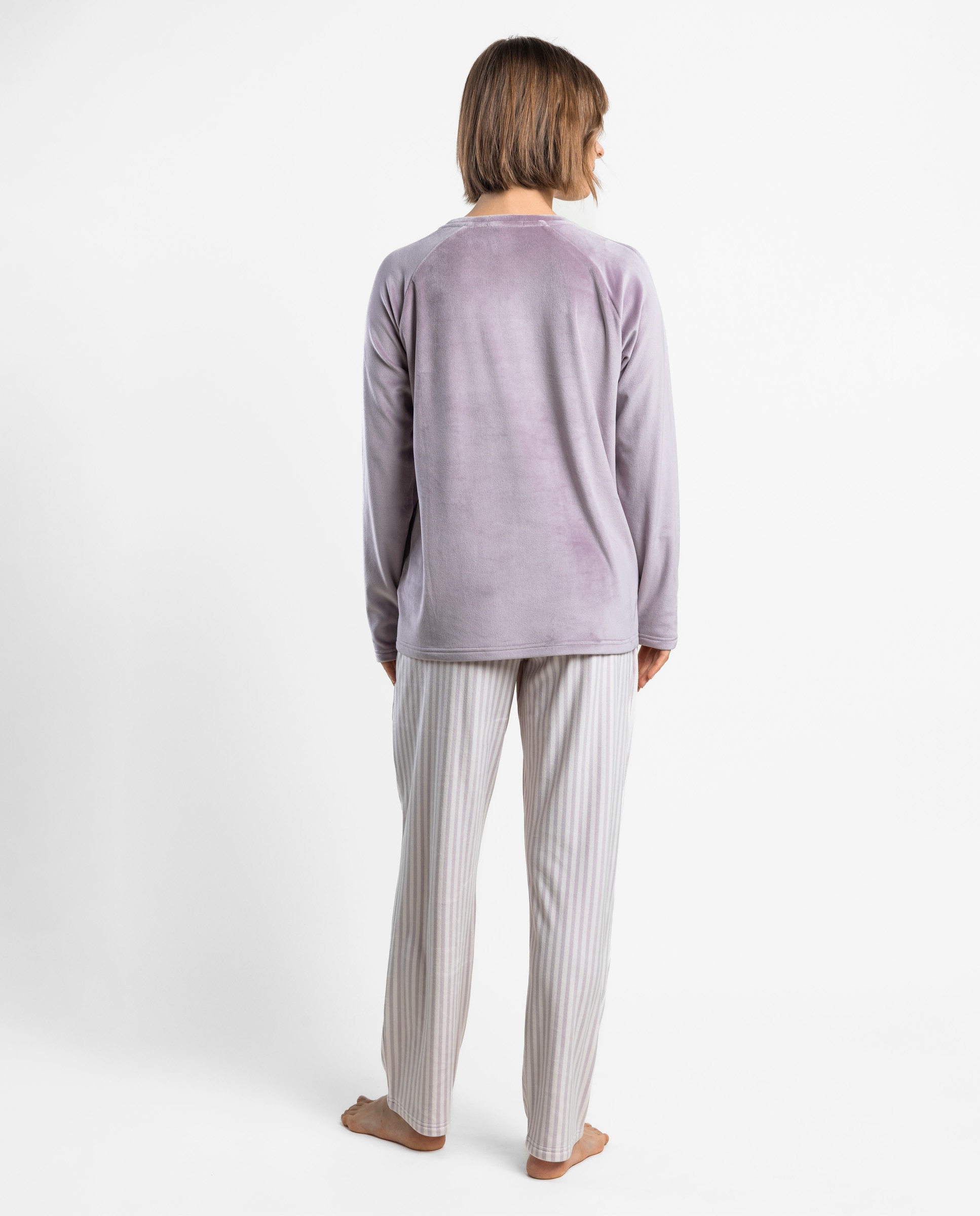 Pijama largo de mujer de tejido de terciopelo doble cara - Admas - Morado Morado-2