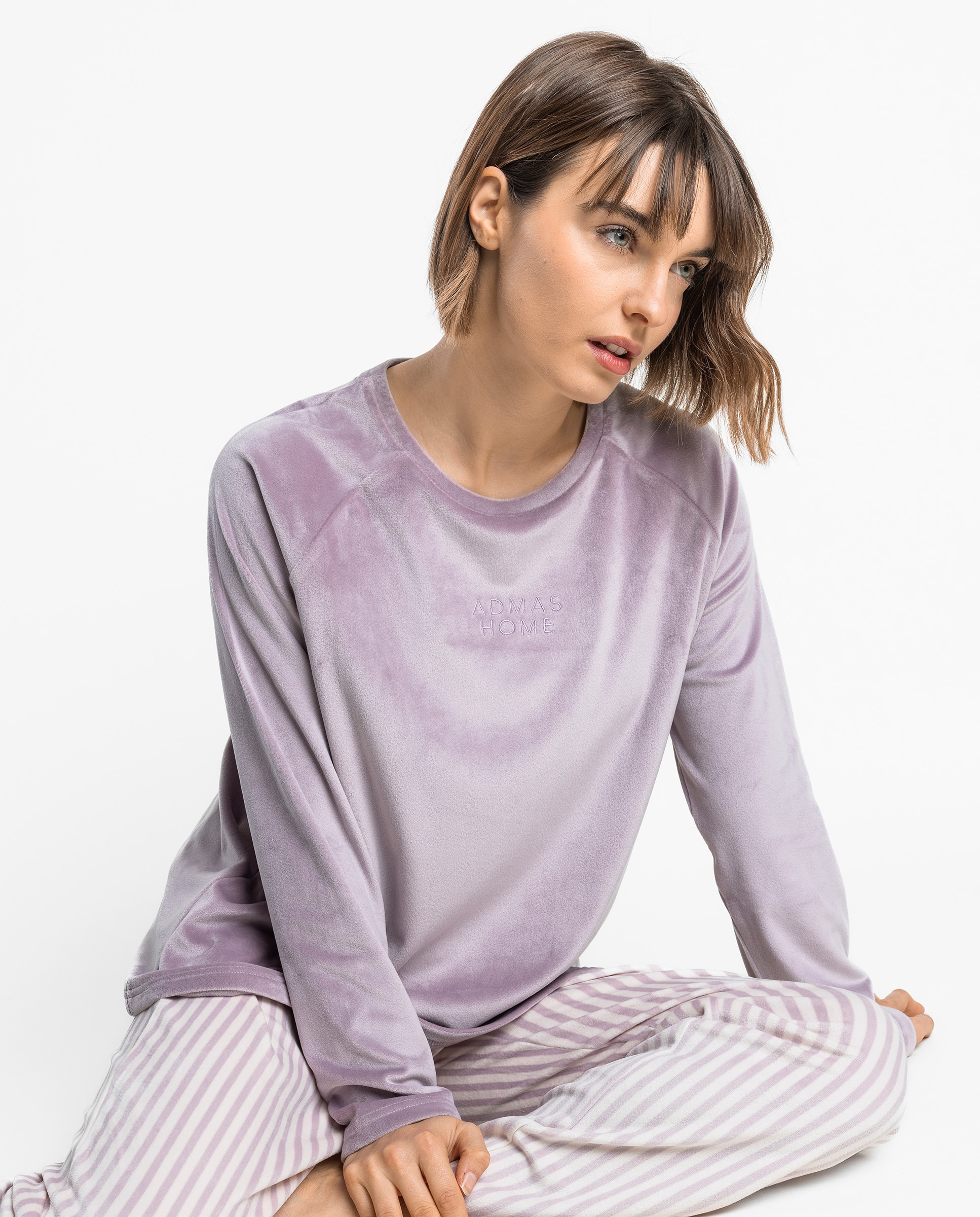 Pijama largo de mujer de tejido de terciopelo doble cara - Admas - Morado Morado-3