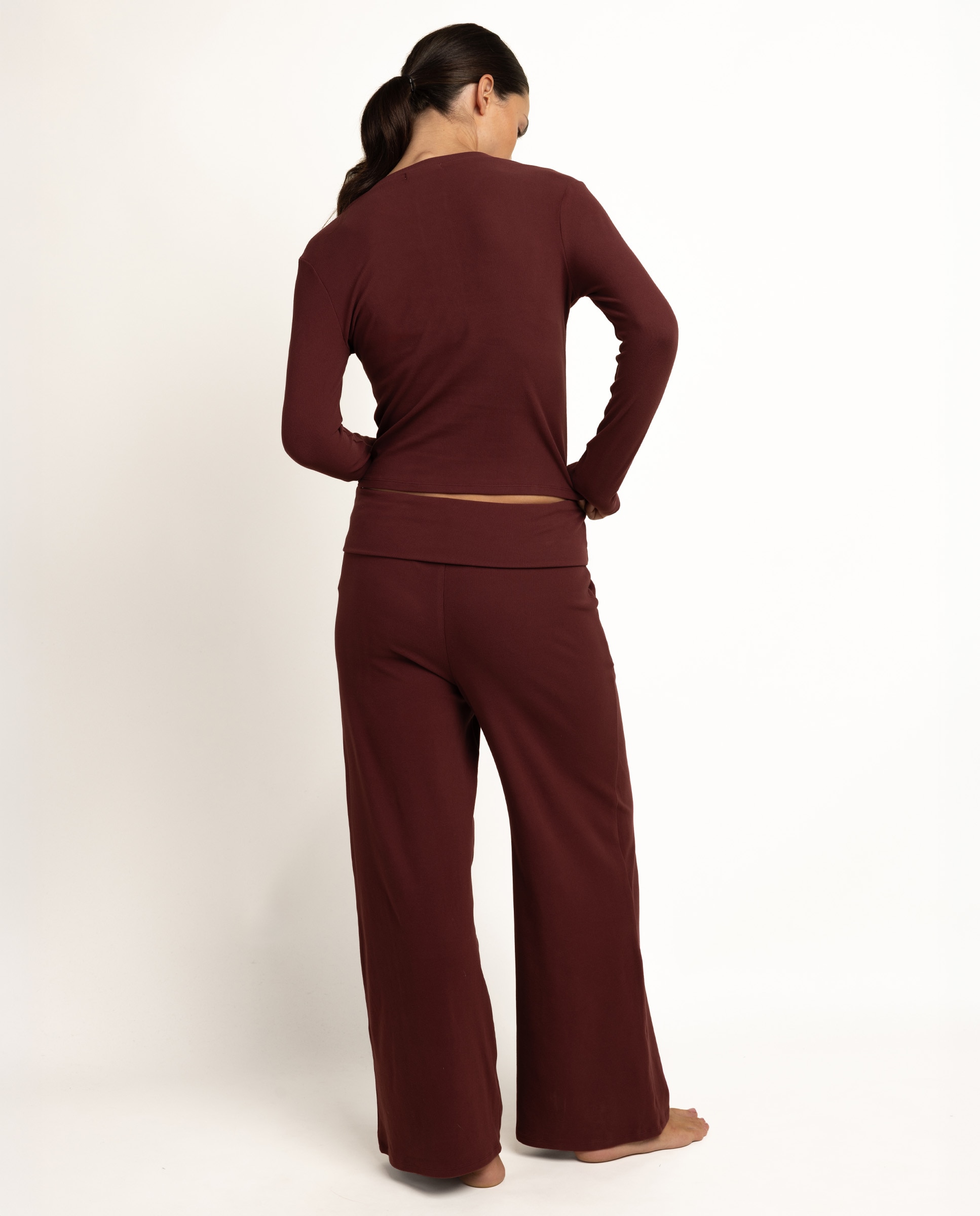 Pijama largo de mujer de punto de microfibra - Admas - Burdeos Burdeos-2