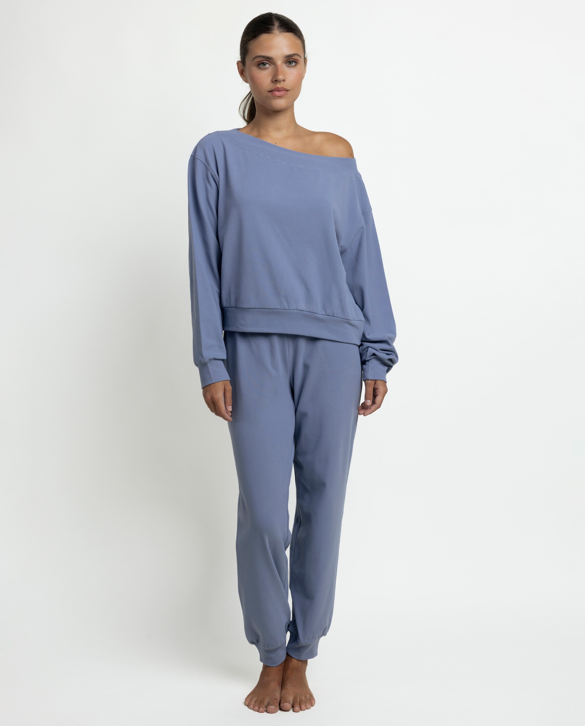 Pijama largo de mujer de punto de microfibra - Admas - Azul Azul-1