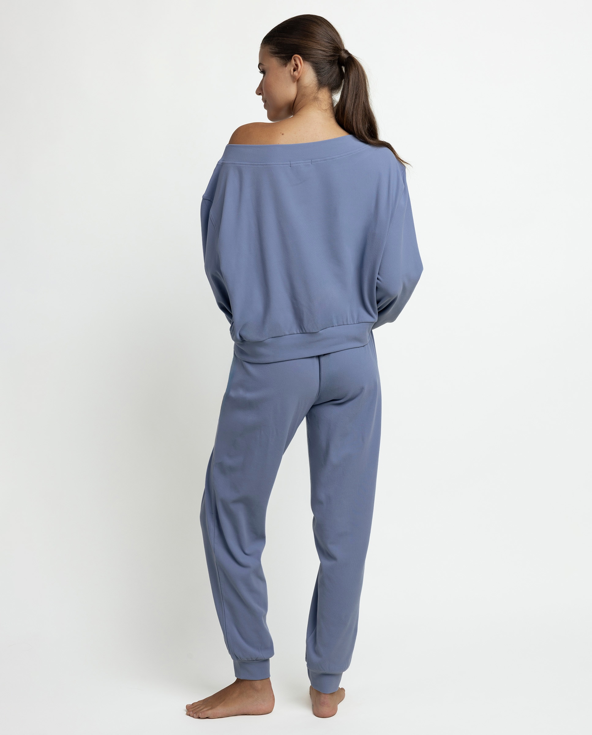 Pijama largo de mujer de punto de microfibra - Admas - Azul Azul-2