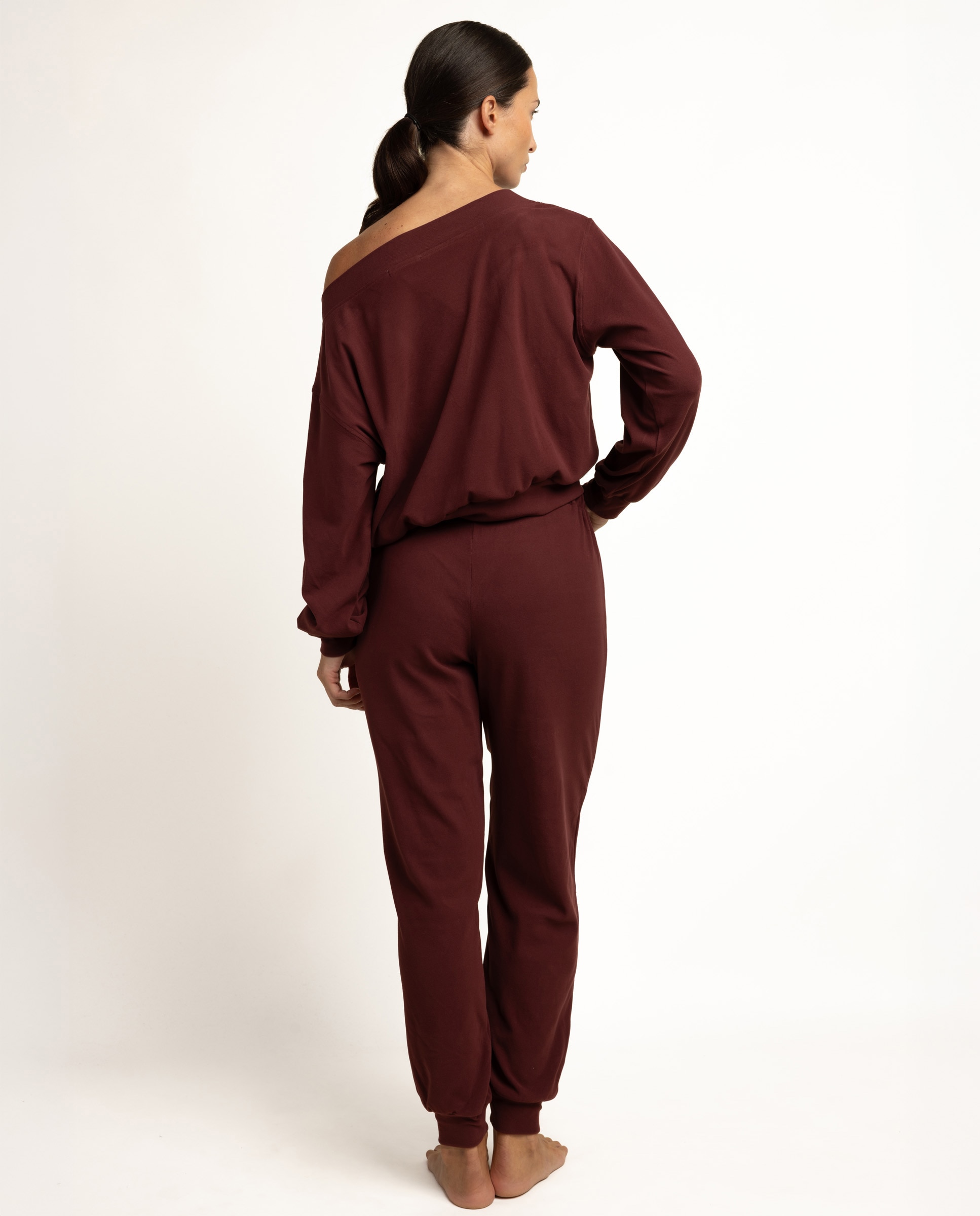 Pijama largo de mujer de punto de microfibra - Admas - Burdeos Burdeos-2