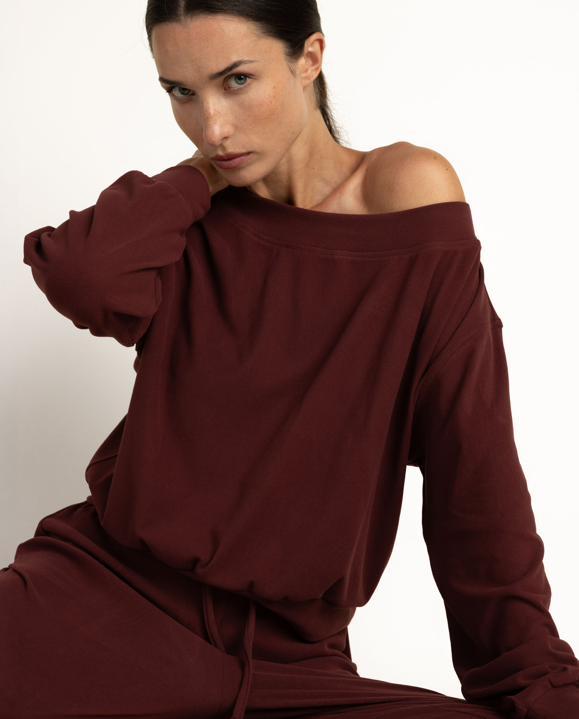 Pijama largo de mujer de punto de microfibra - Admas - Burdeos Burdeos-3