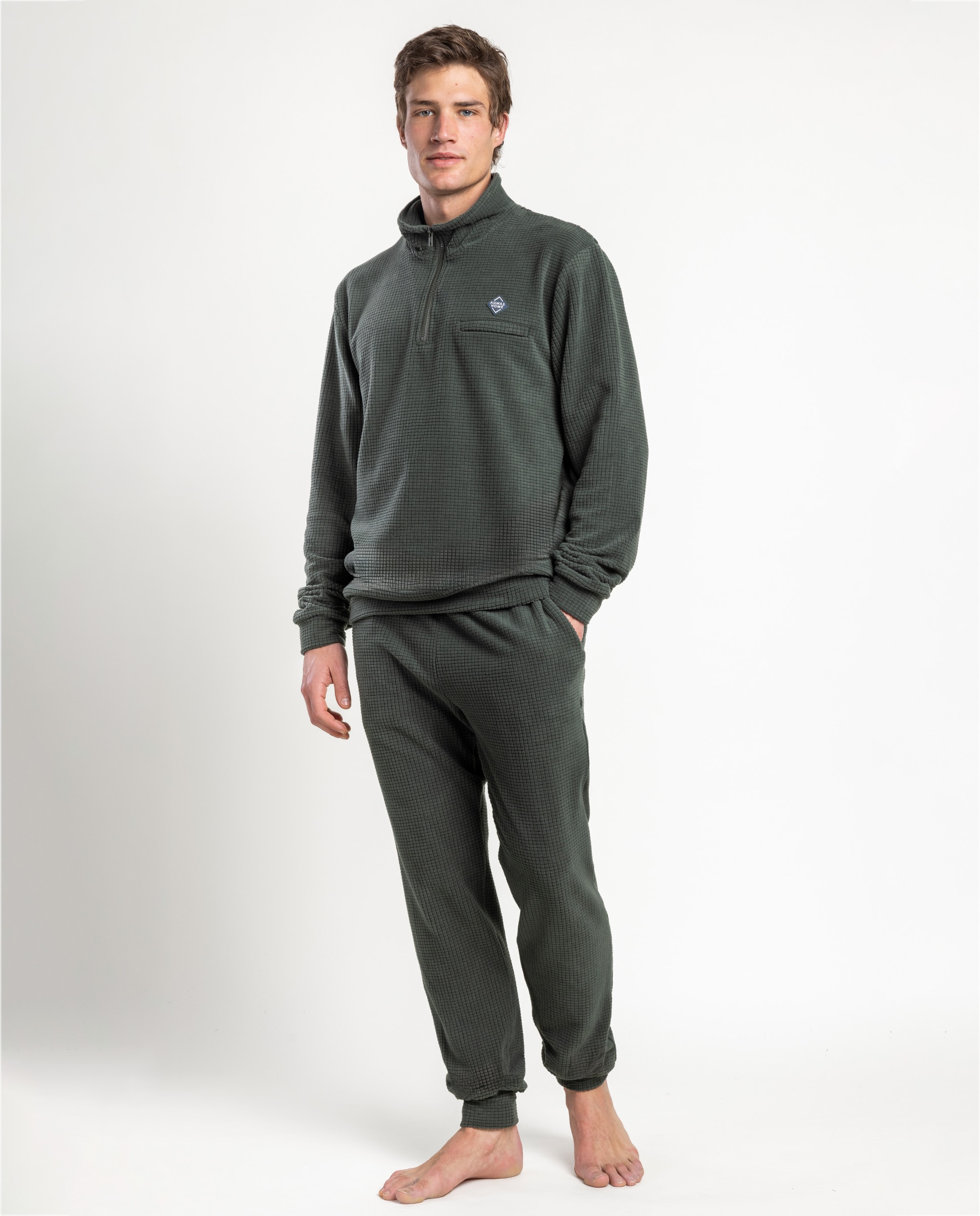 Imagen 1 de Pijama completo largo de hombre de tejido polar Kaki