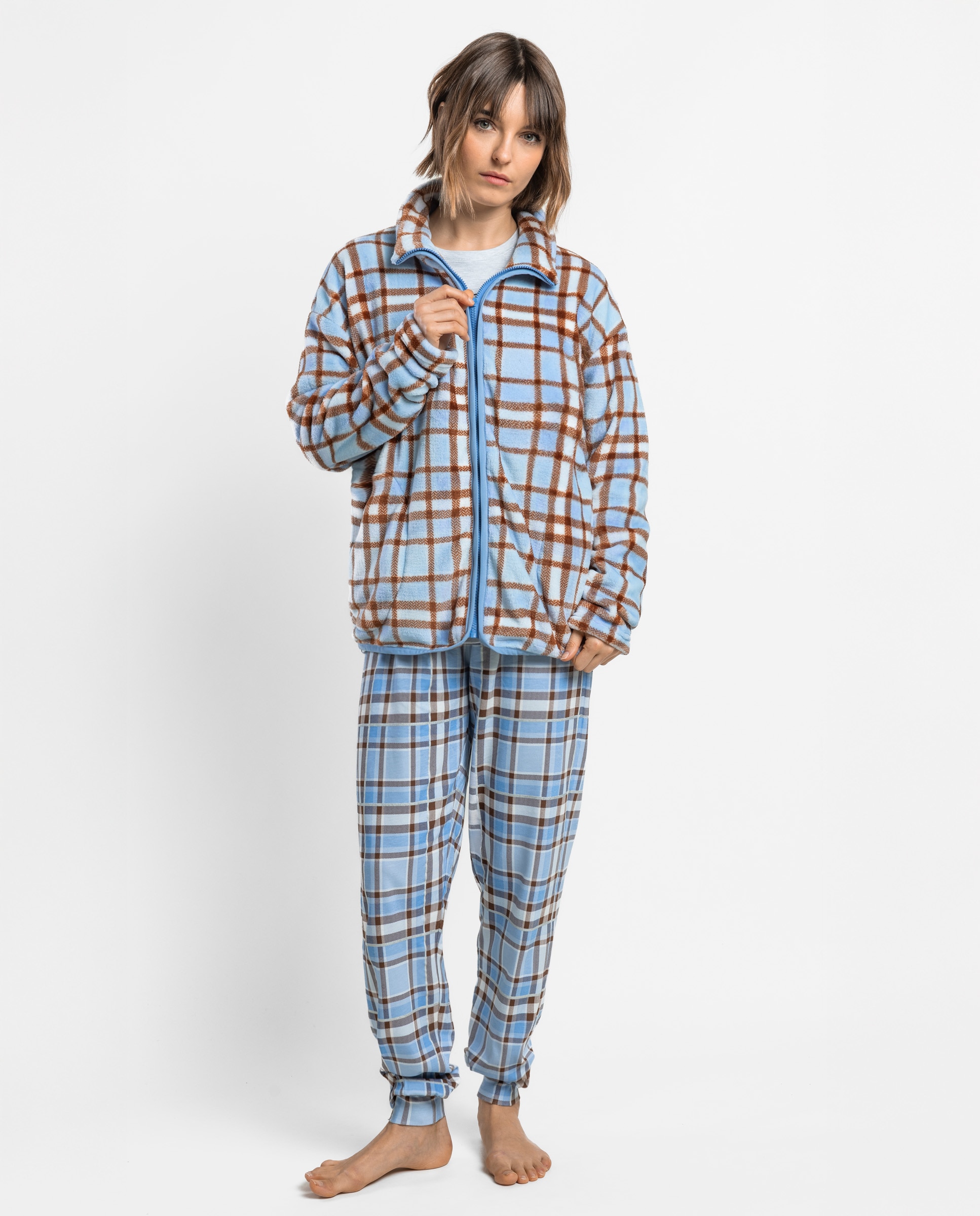 Bata de manga larga de mujer de tejido polar con cremallera - Admas - Azul Azul-1