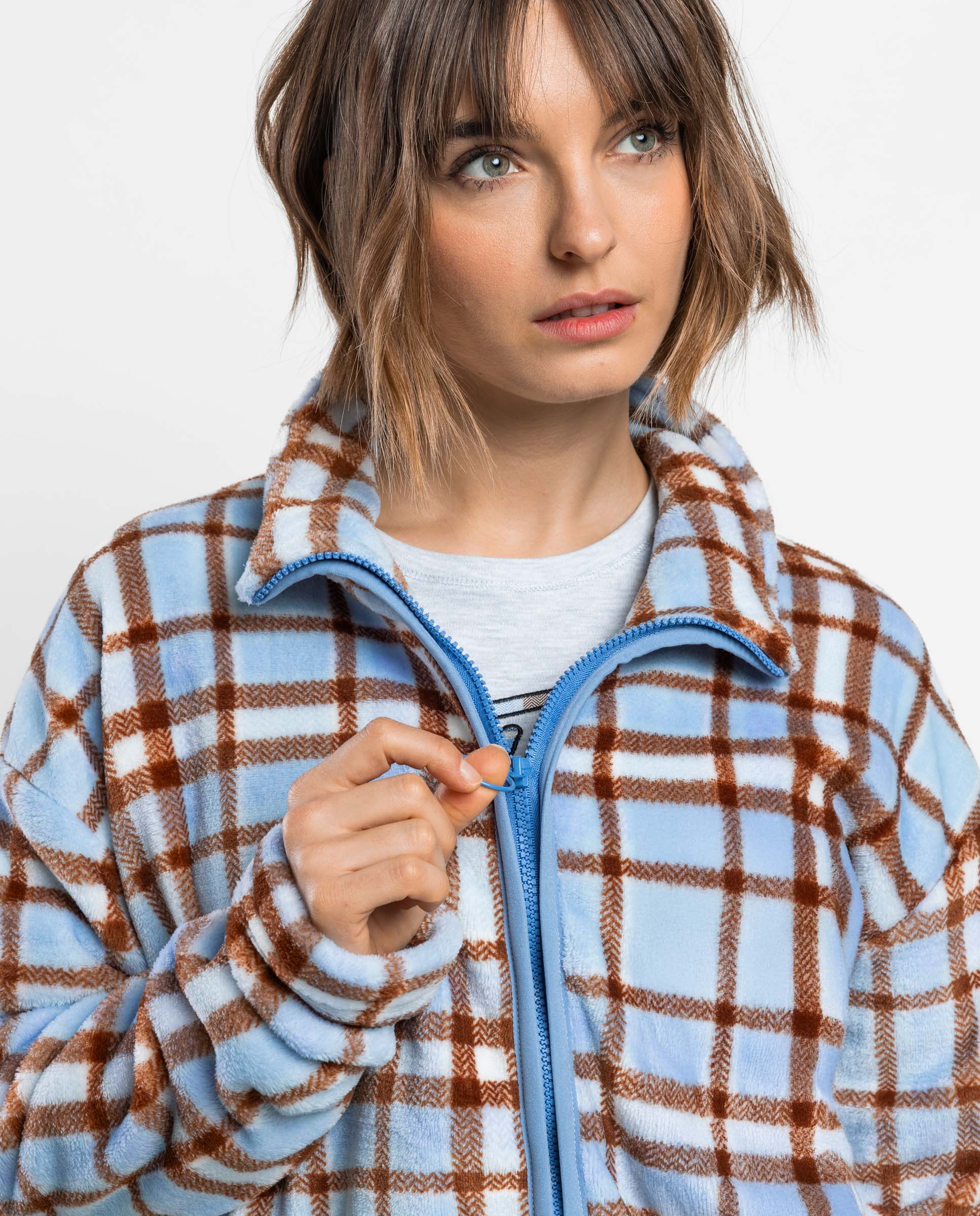 Bata de manga larga de mujer de tejido polar con cremallera - Admas - Azul Azul-3