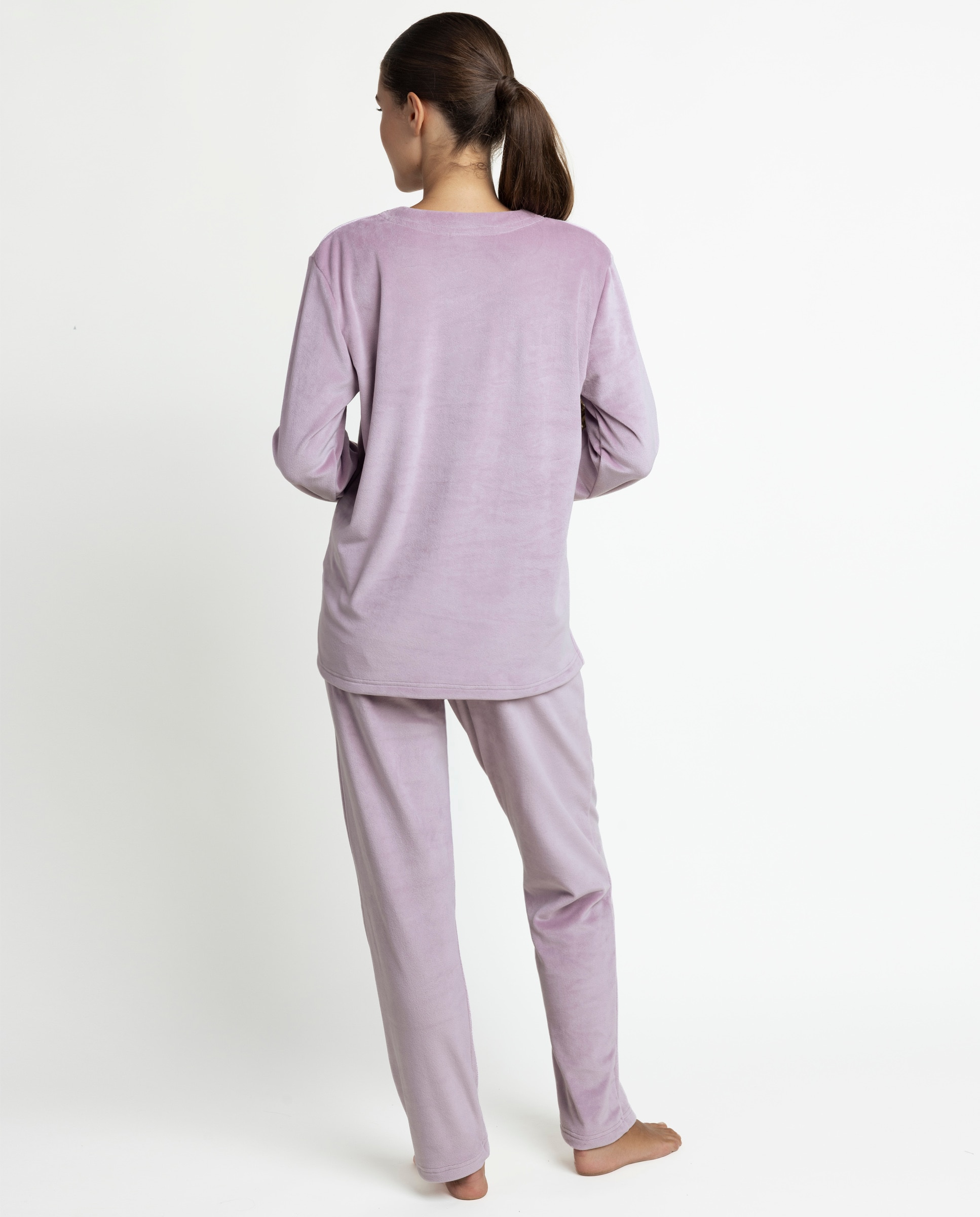Pijama largo de mujer de tejido de terciopelo doble cara - Admas - Rosa Rosa-2