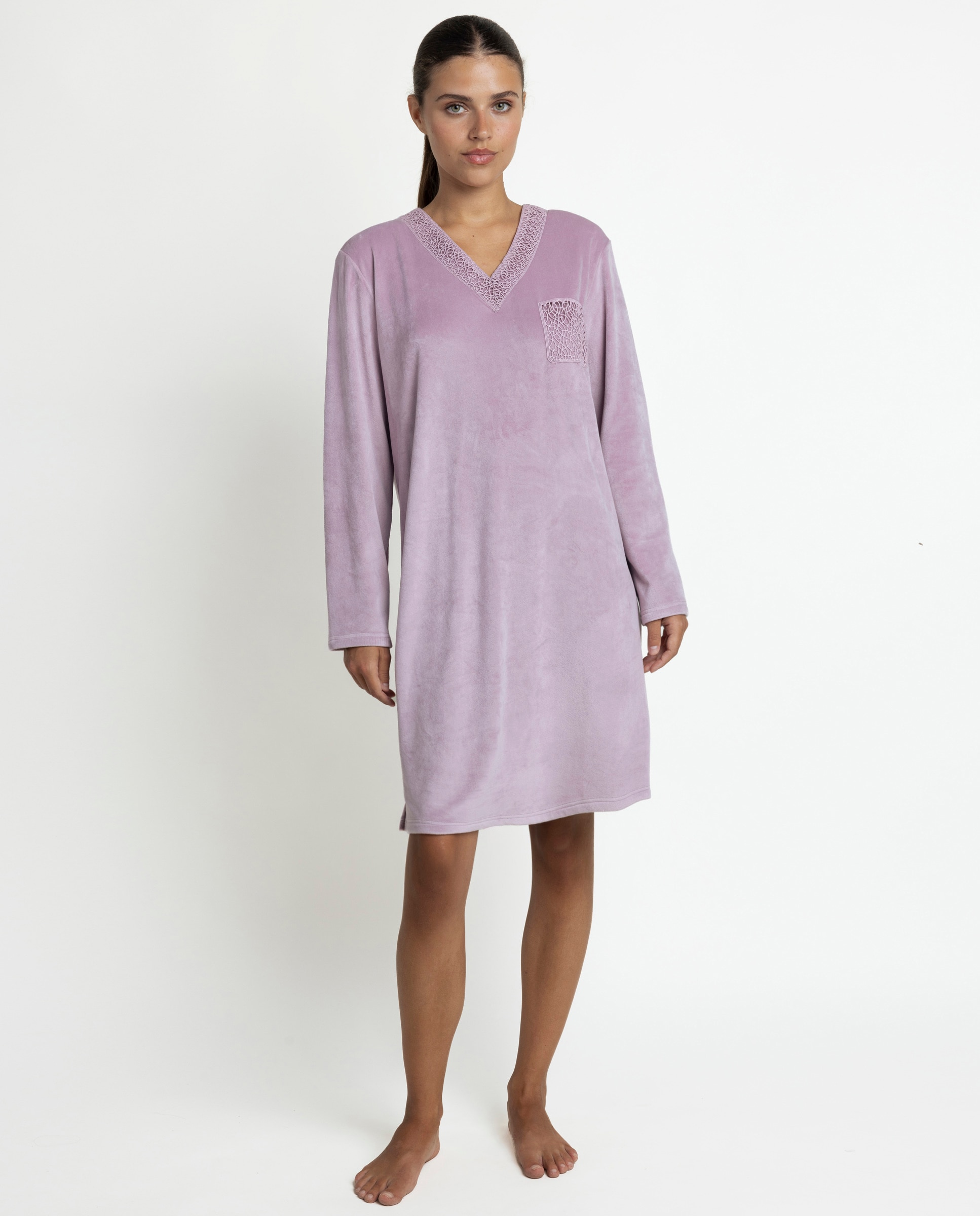 Camisón largo de mujer de tejido de terciopelo doble cara - Admas - Rosa Rosa-1