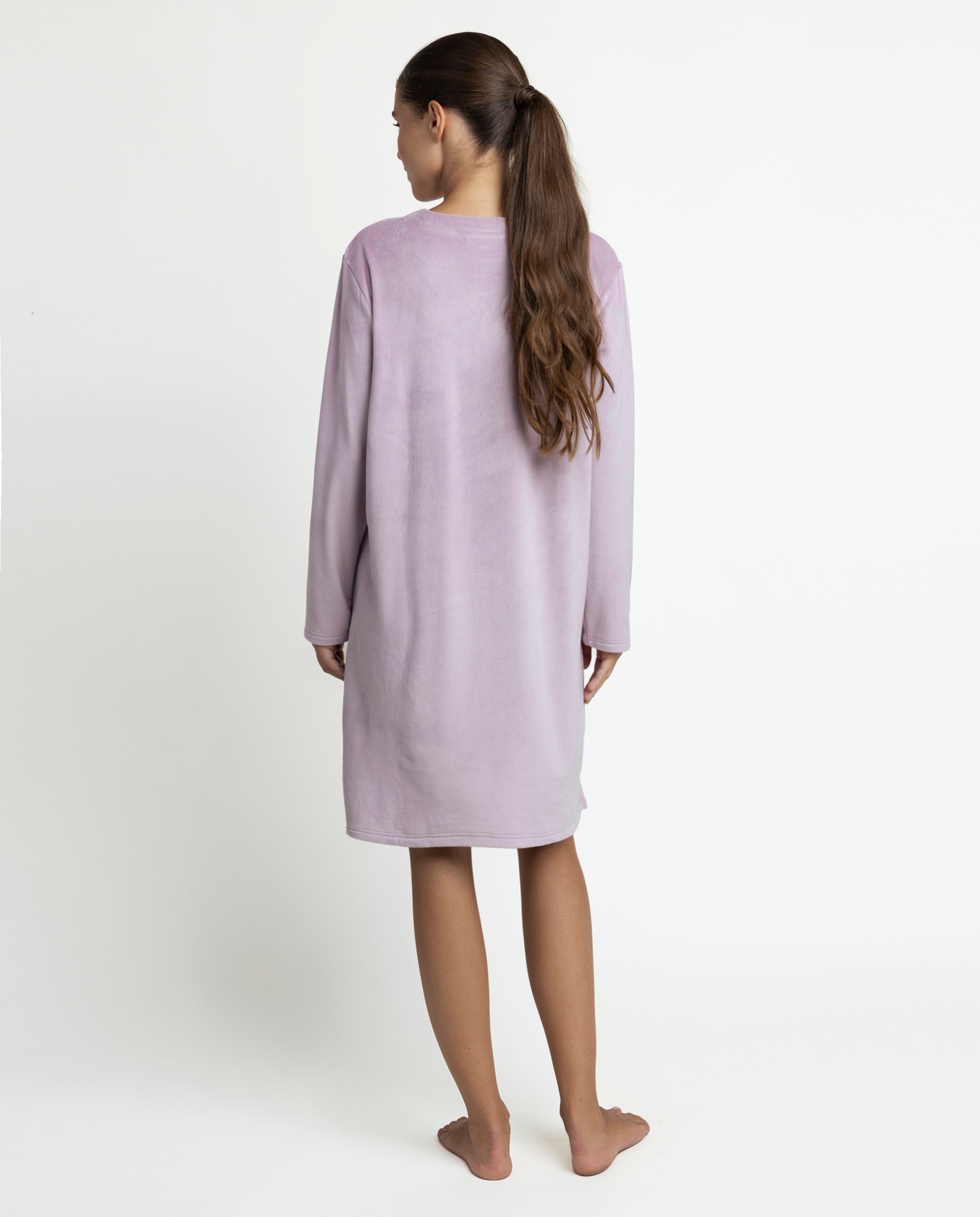 Camisón largo de mujer de tejido de terciopelo doble cara - Admas - Rosa Rosa-2