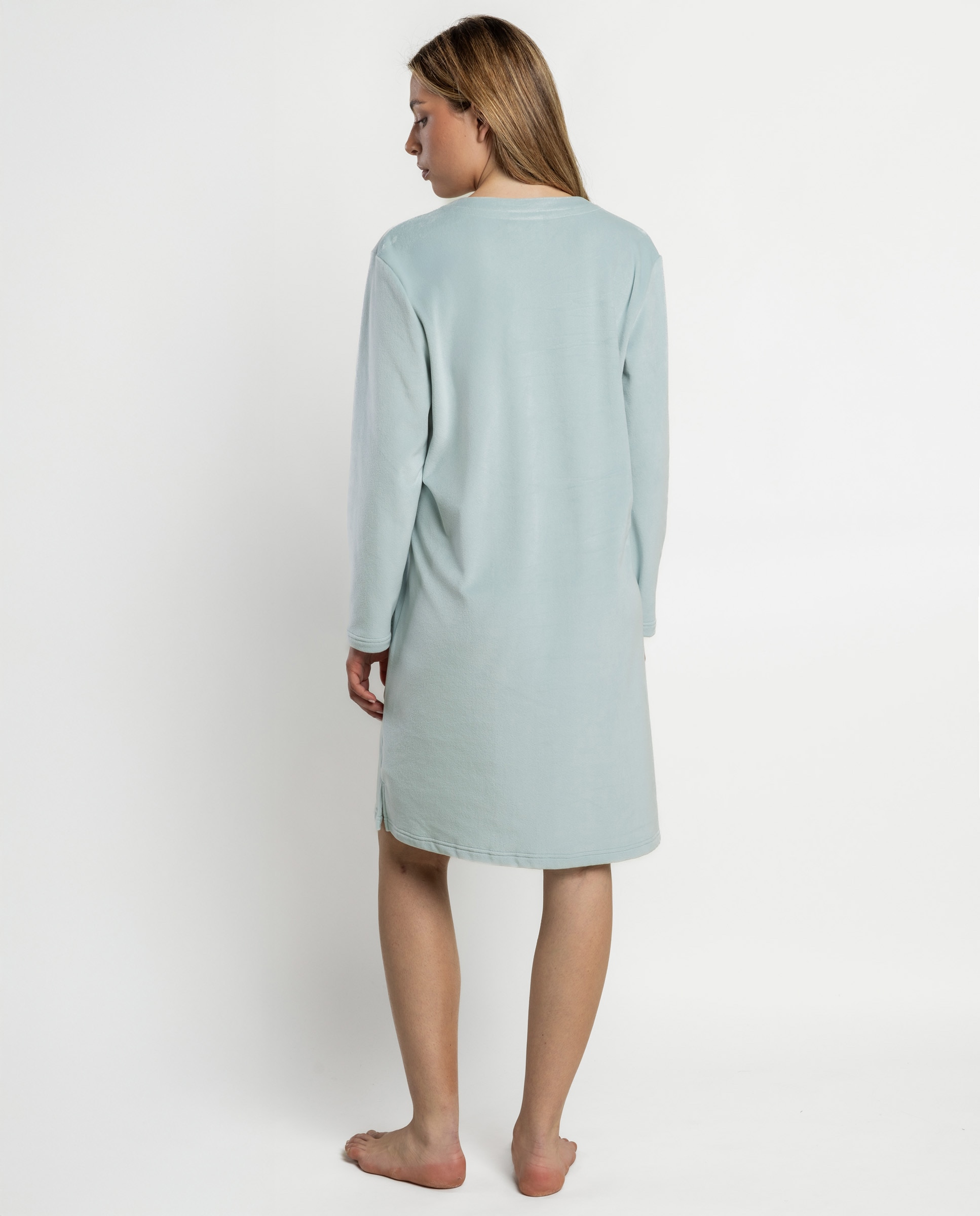 Camisón largo de mujer de tejido de terciopelo doble cara - Admas - Verde Agua Verde Agua-2