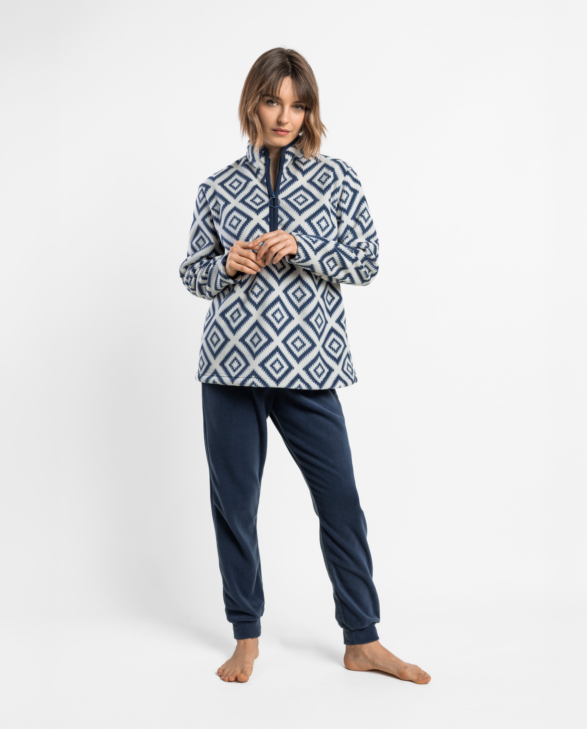 Pijama largo de mujer de tejido micropolar calentito - Admas - Azul marino Azul marino-1