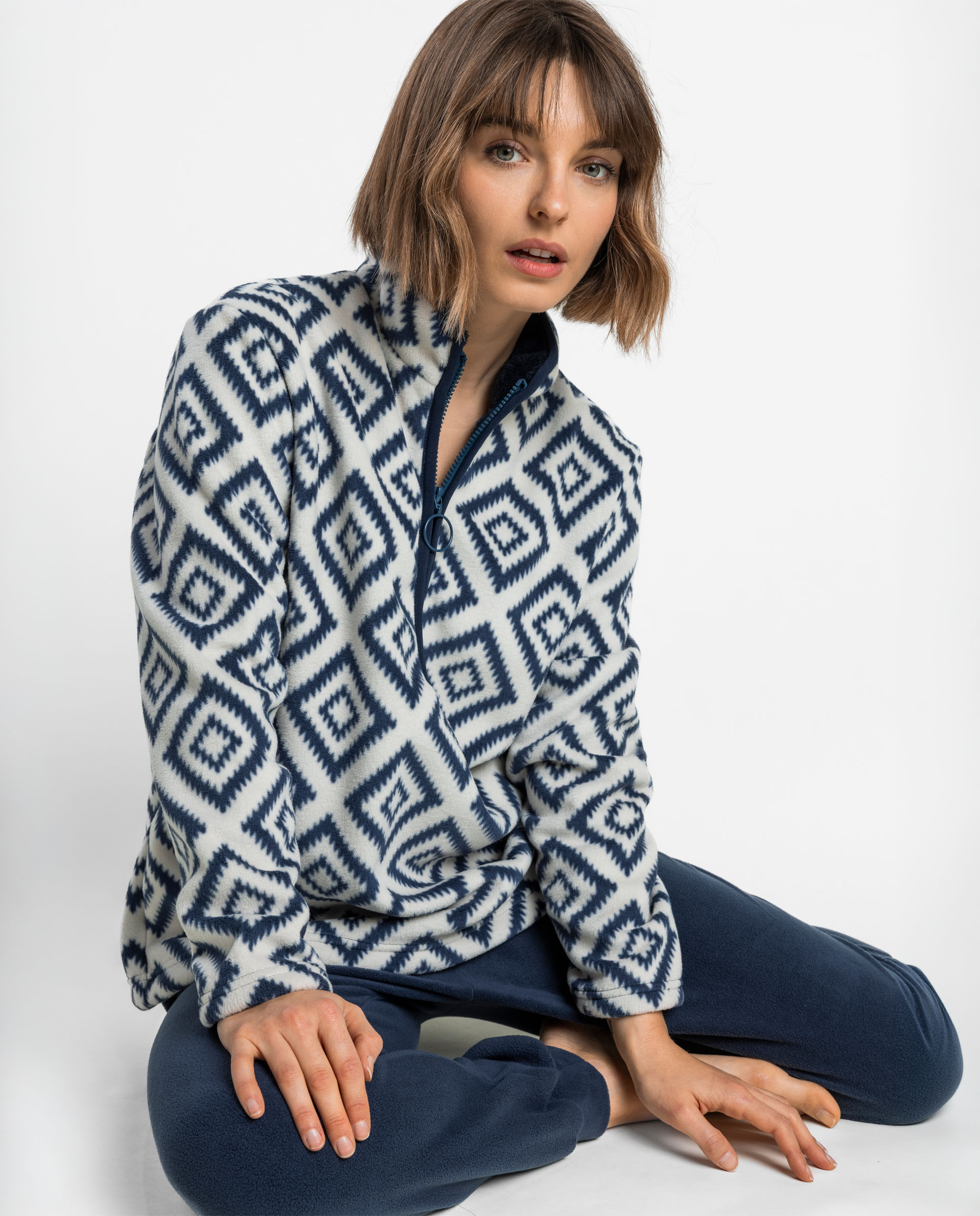 Pijama largo de mujer de tejido micropolar calentito - Admas - Azul marino Azul marino-3
