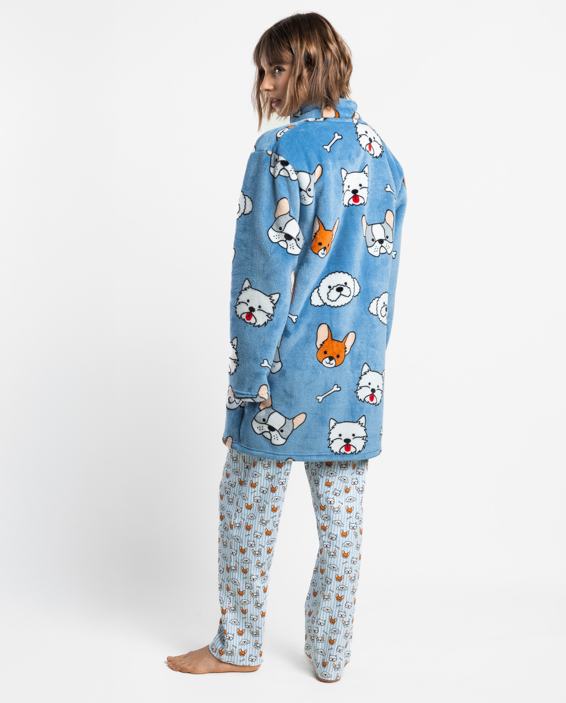 Bata de manga larga de mujer de tejido polar con cremallera - Admas - Azul Azul-2