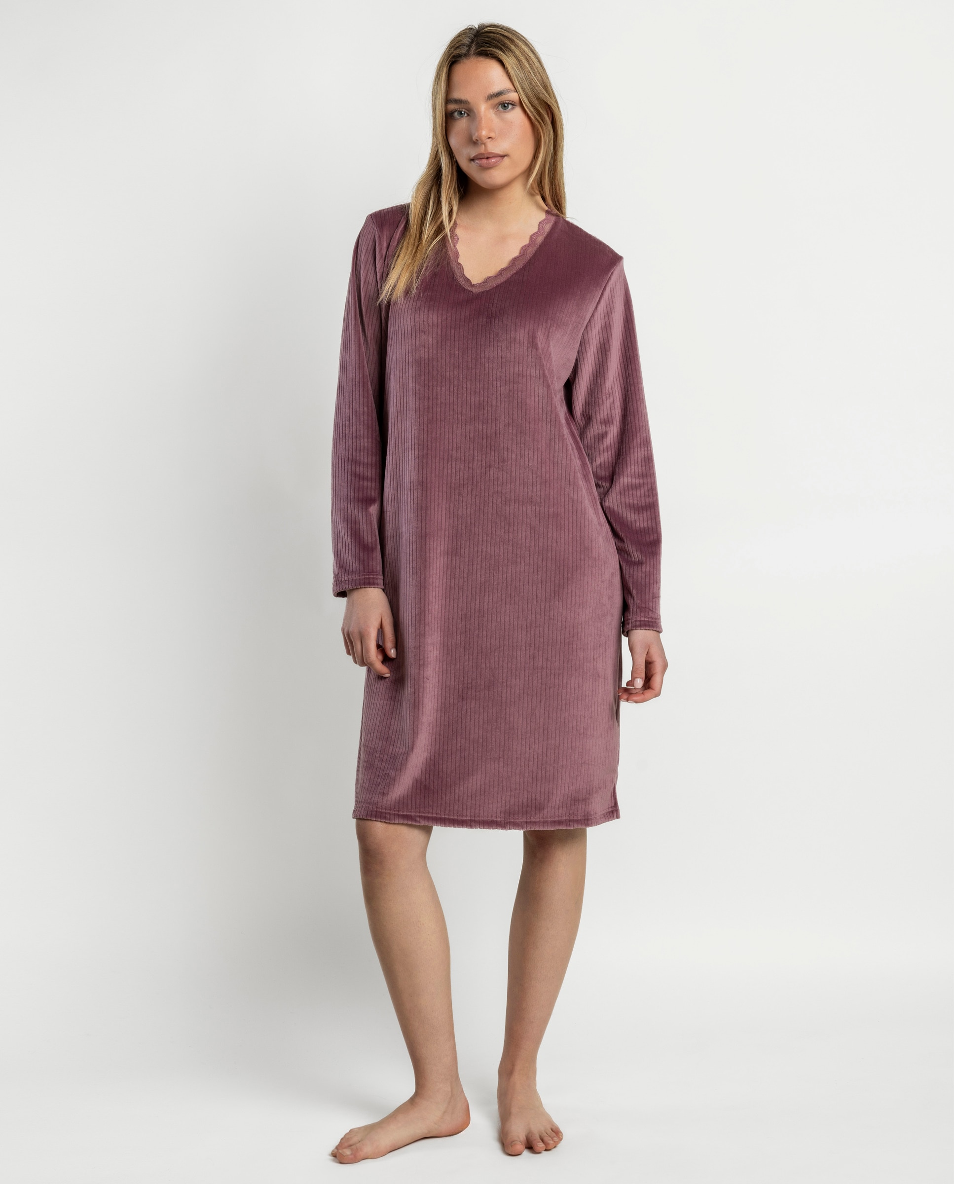 Camisón largo de mujer de tejido de terciopelo doble cara - Admas - Lila Lila-1
