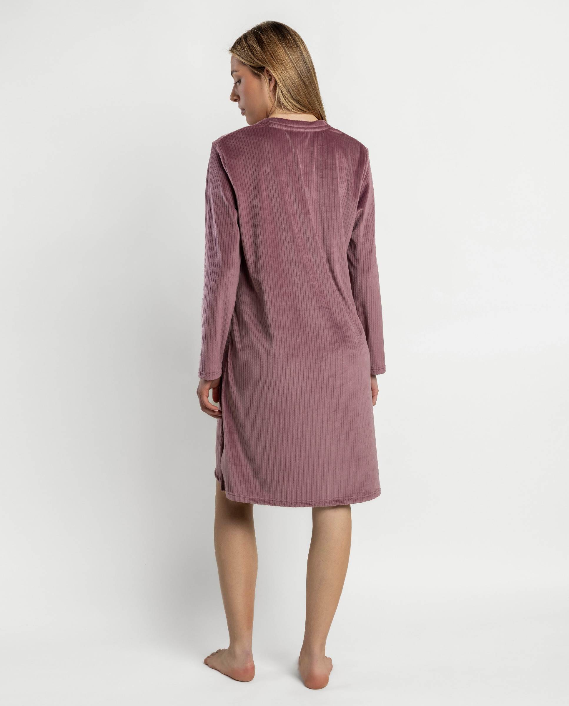 Camisón largo de mujer de tejido de terciopelo doble cara - Admas - Lila Lila-2