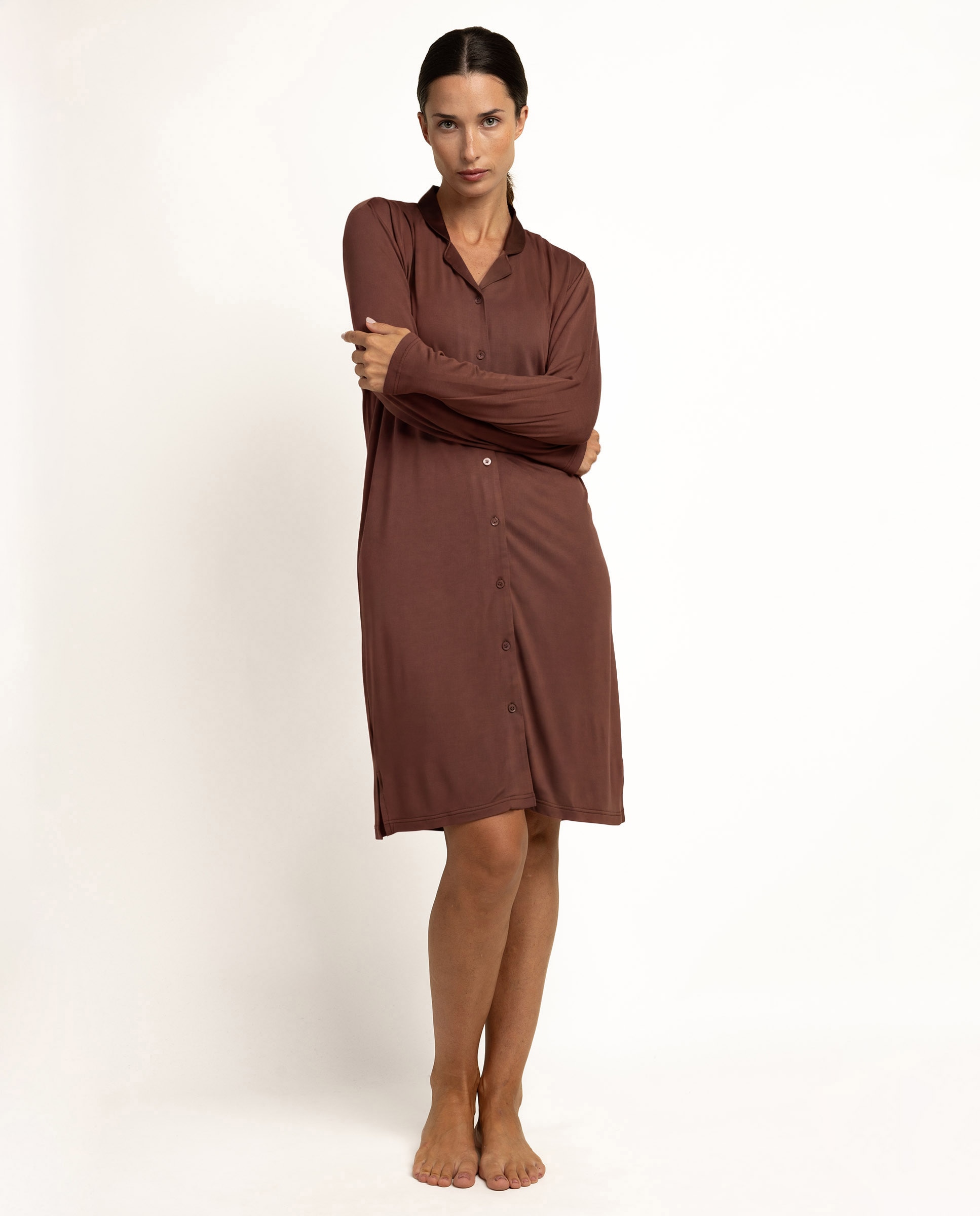 Camisón largo de mujer de tela satén - Admas - Marrón Marrón-1