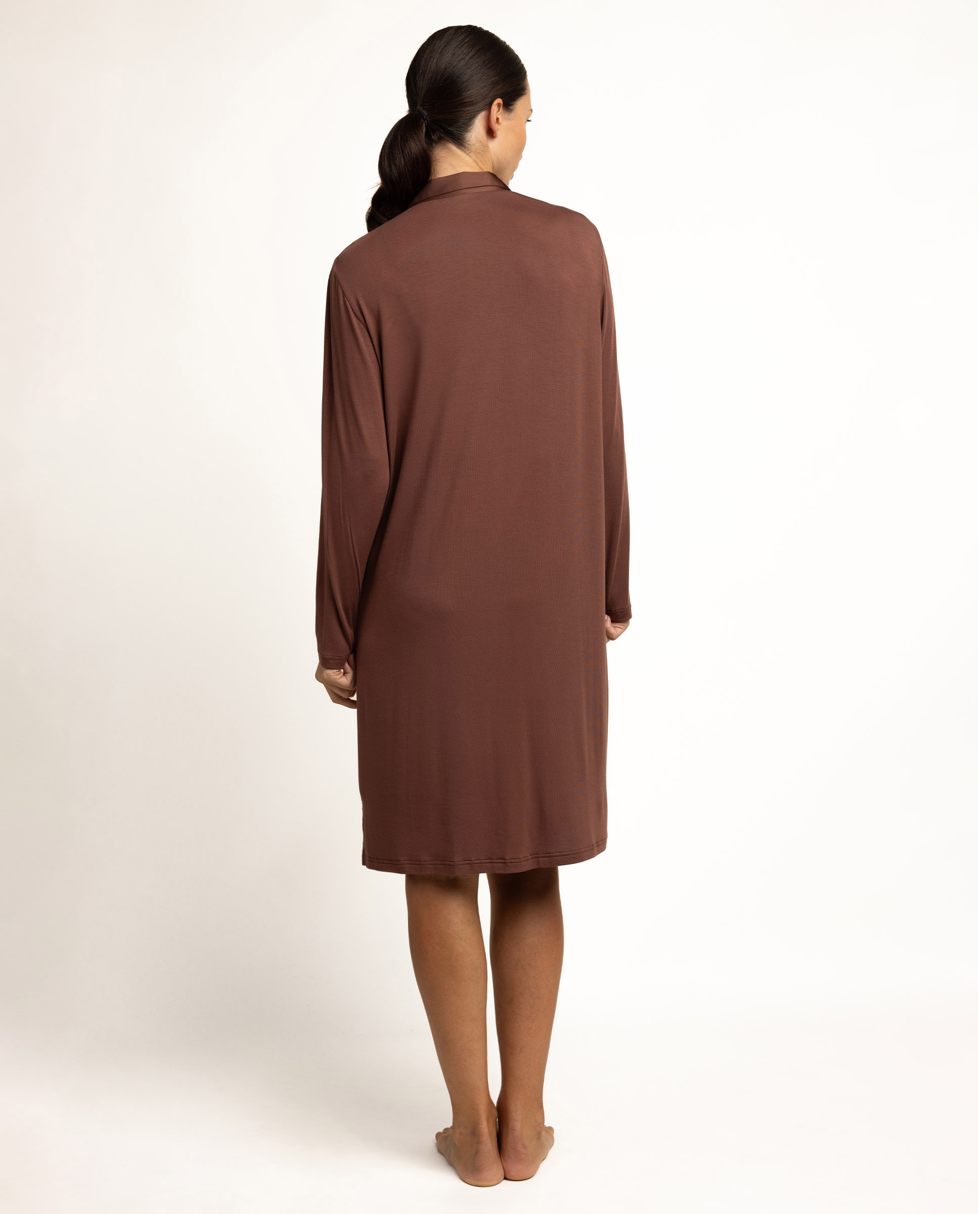 Camisón largo de mujer de tela satén - Admas - Marrón Marrón-2