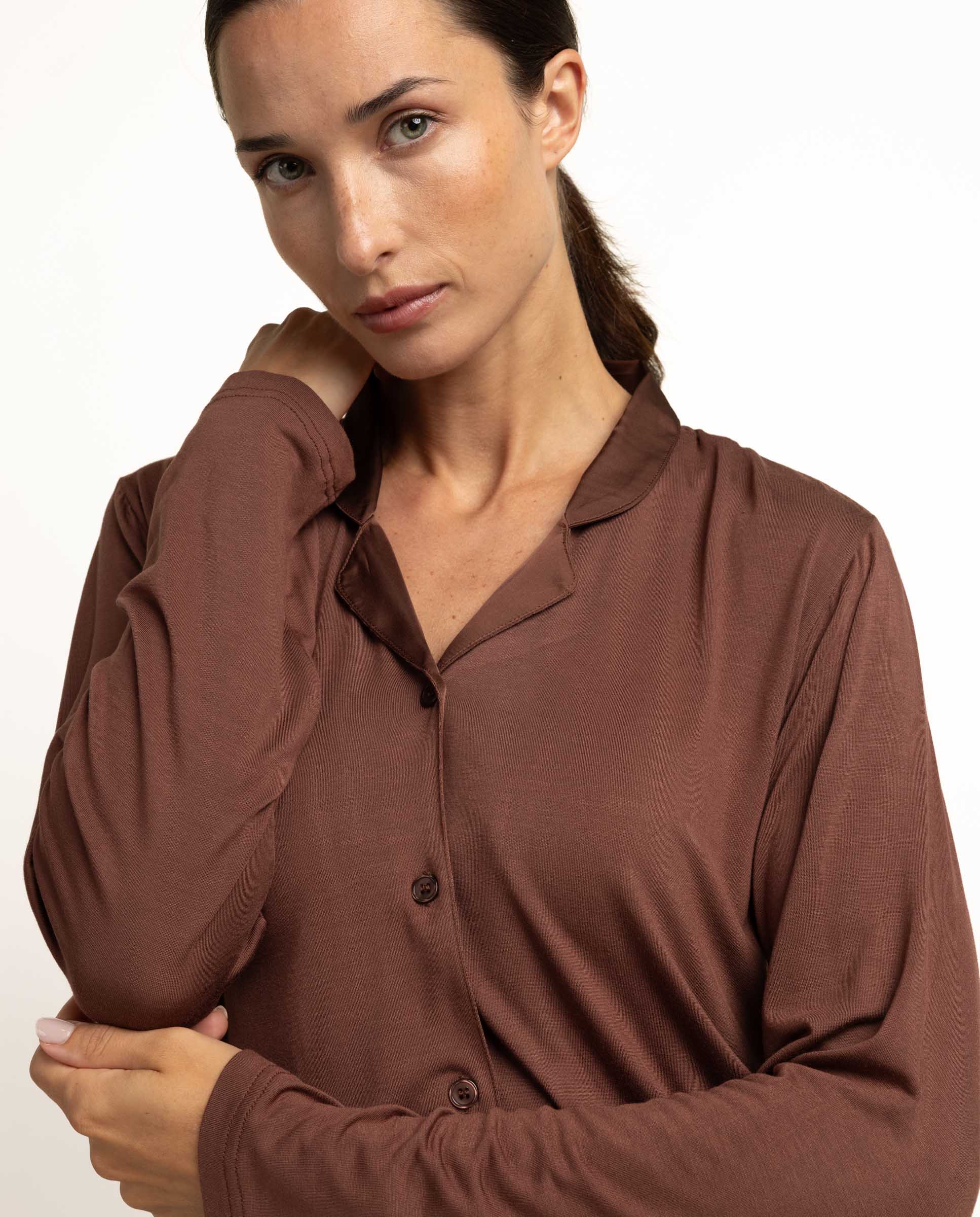 Camisón largo de mujer de tela satén - Admas - Marrón Marrón-3