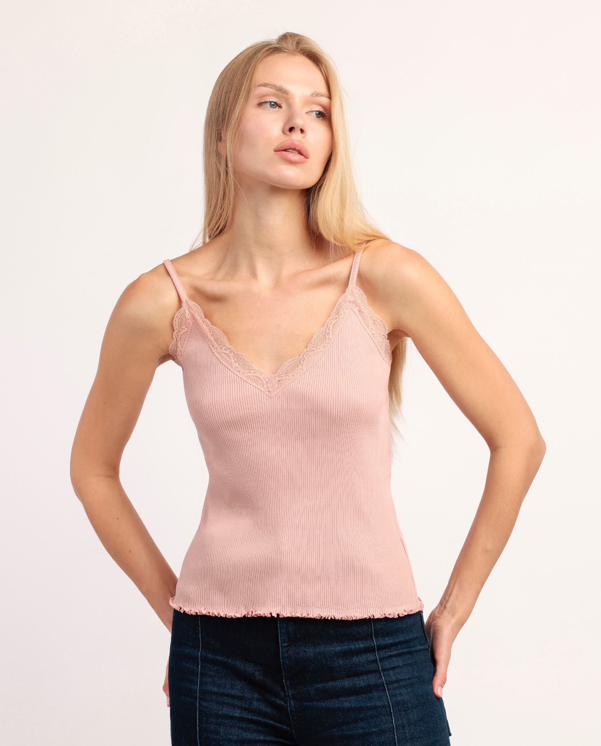 Camiseta interior de mujer de tirantes de punto canalé - Admas - Rosa Rosa-1