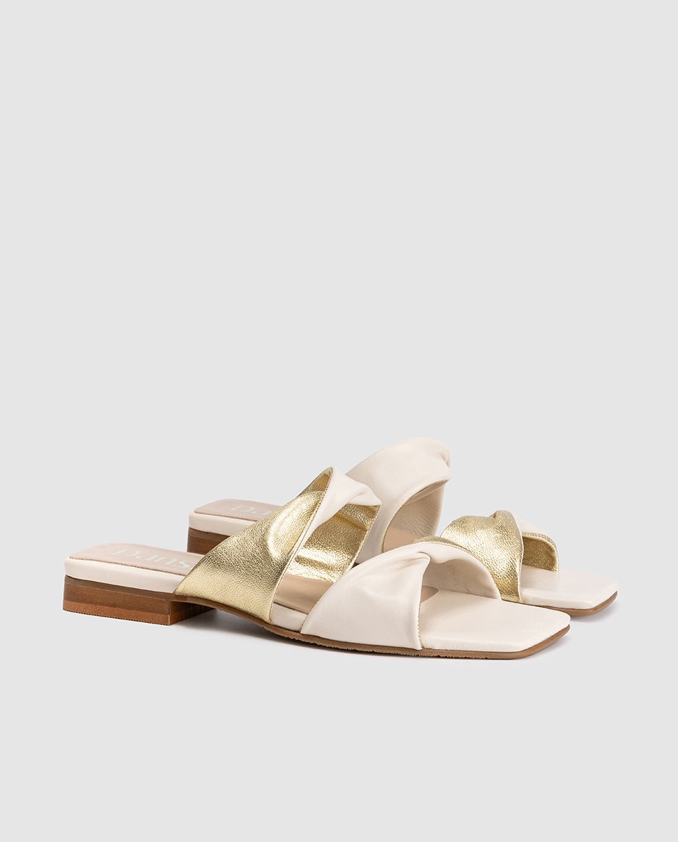 Sandalias planas de mujer en piel en - Dansi - Crema Crema-2
