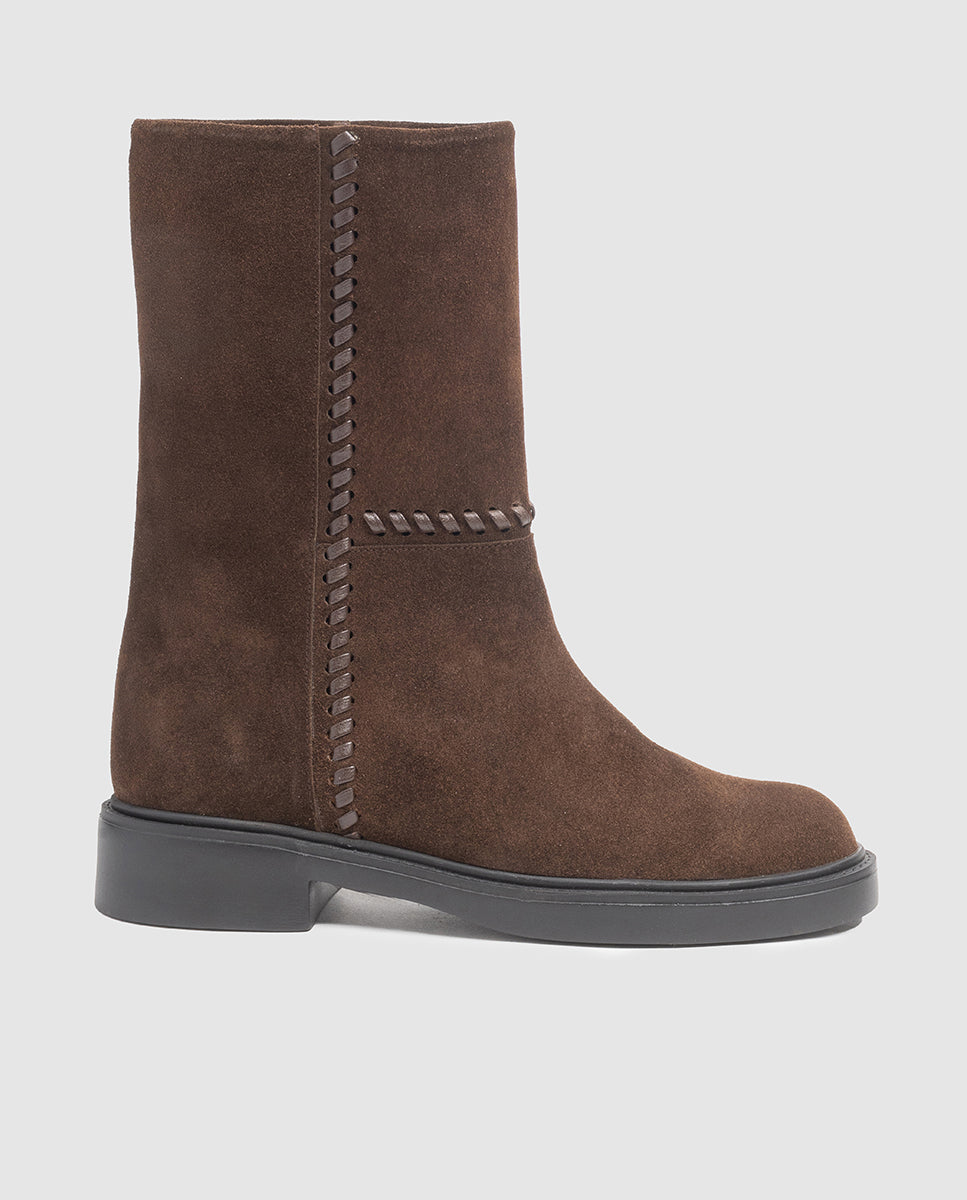 Botas planas de mujer en serraje en marrón - Dansi - Choco Choco-1