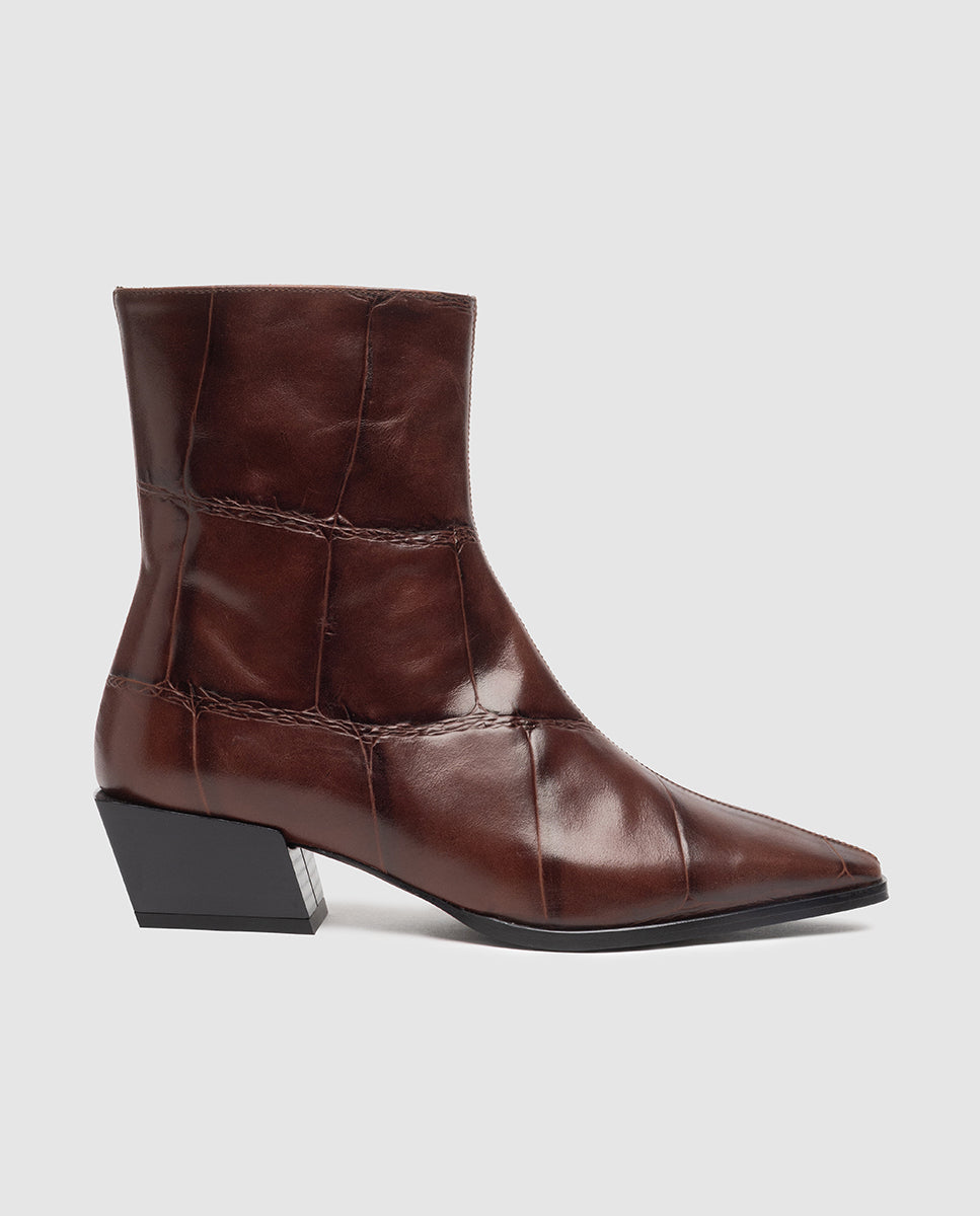 Imagen 1 de Botines de tacón de mujer en piel en Caoba