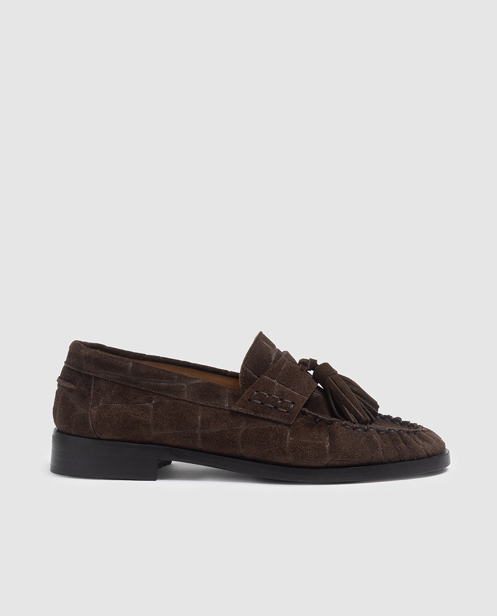 Imagen 0 de Mocasines planos de mujer en piel en caoba Caoba