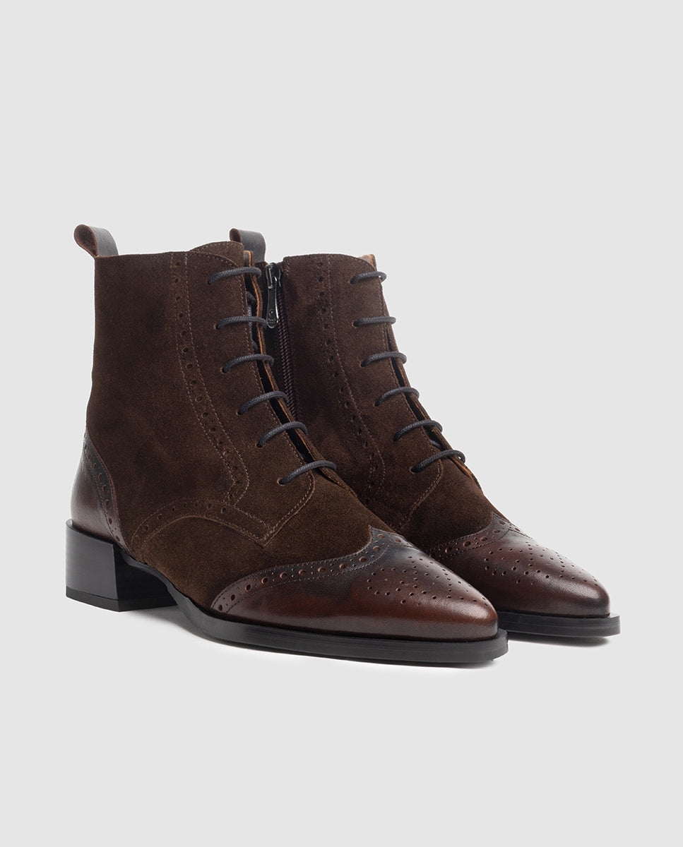 Imagen 2 de Botines de tacón de mujer en piel en caoba y chocolate - Dansi - Marrón Marrón