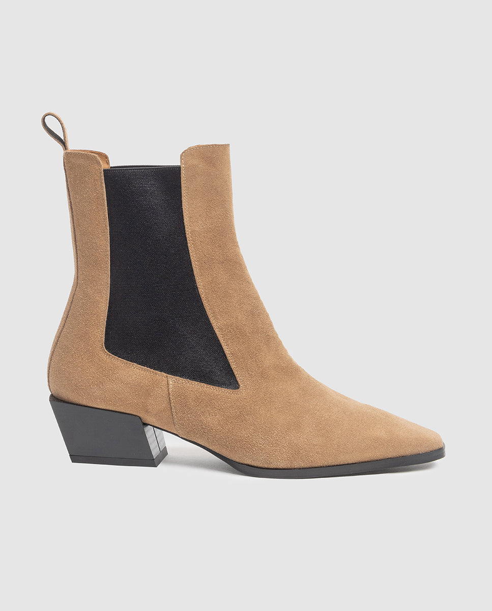 Imagen 1 de Botines de tacón de mujer en serraje en chocolate - Dansi - Marrón Marrón