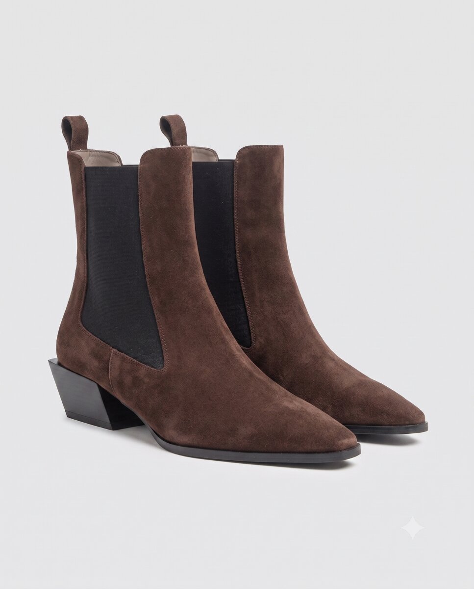 Imagen 2 de Botines de tacón de mujer en serraje en chocolate - Dansi - Marrón Marrón