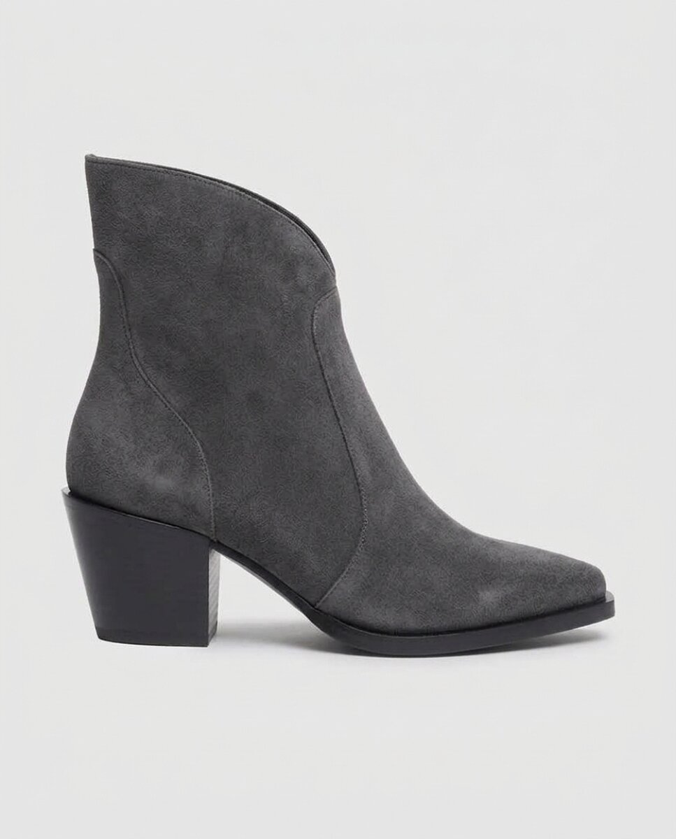 Botines de tacón de mujer en serraje en plomo - Dansi - Gris Gris-1