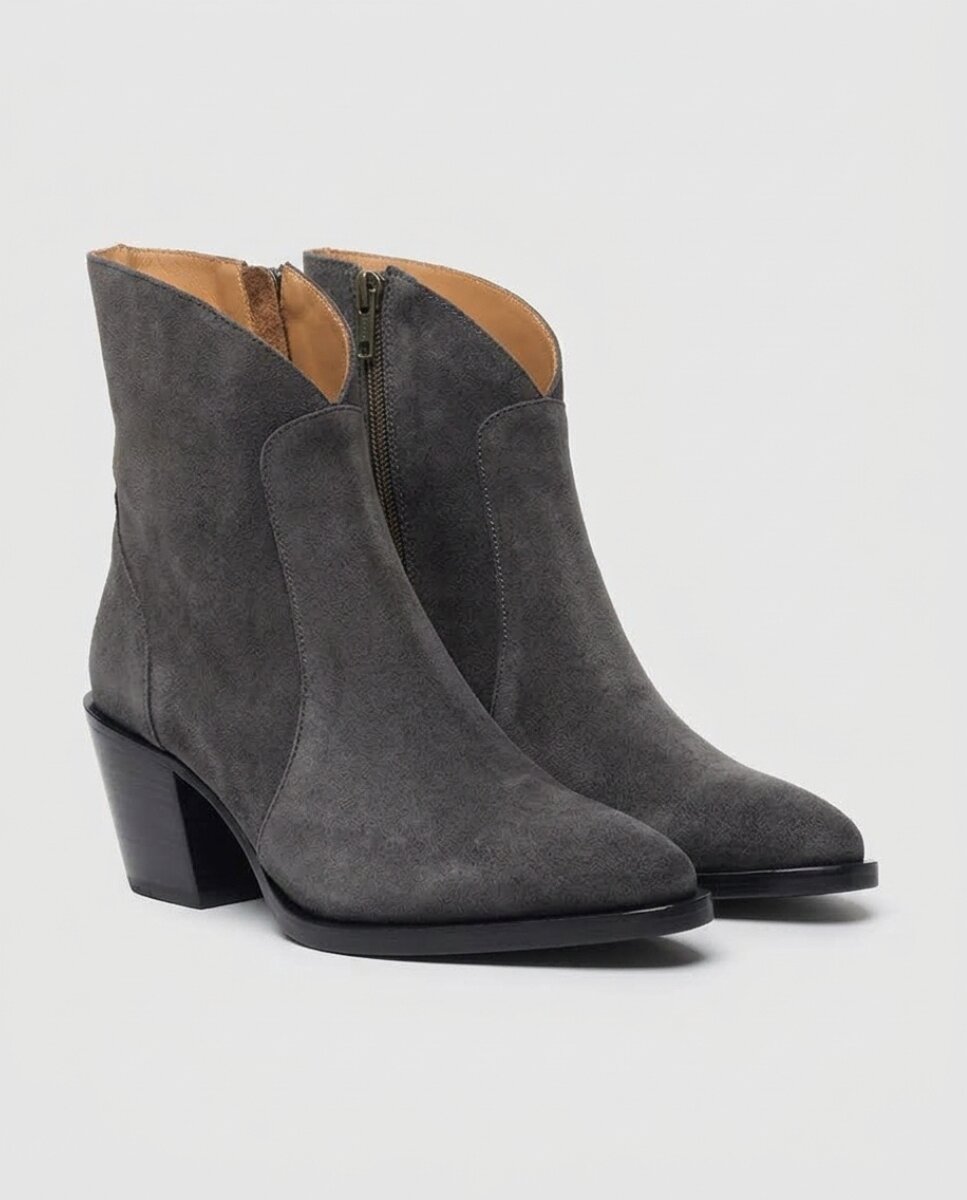 Botines de tacón de mujer en serraje en plomo - Dansi - Gris Gris-2