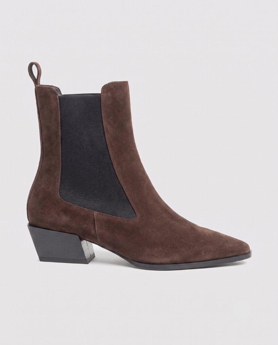 Imagen 0 de Botines de tacón de mujer en serraje en chocolate Marrón