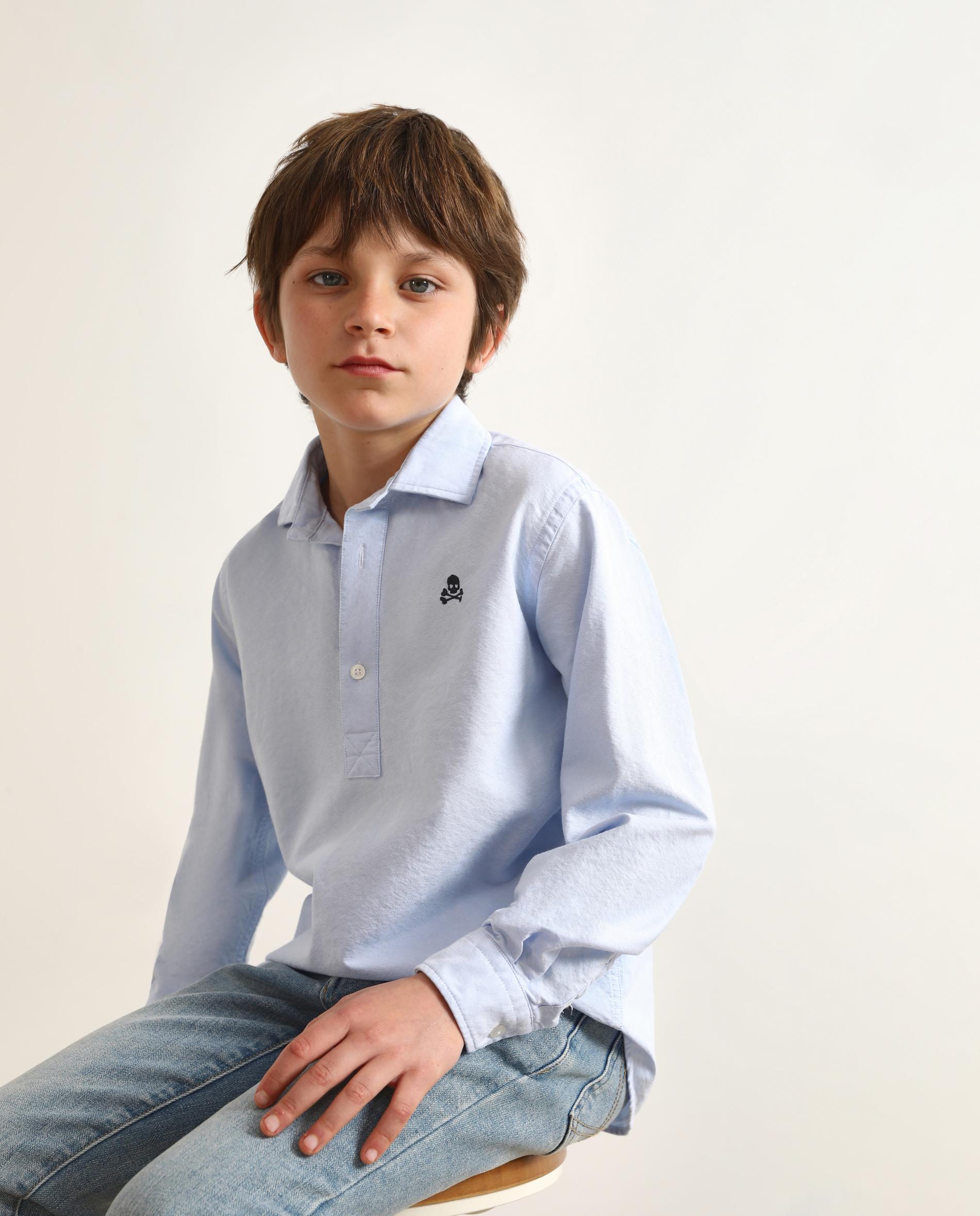 Camisa de niño de manga larga con tapeta tipo polo - Scalpers - Azul claro Azul claro-3