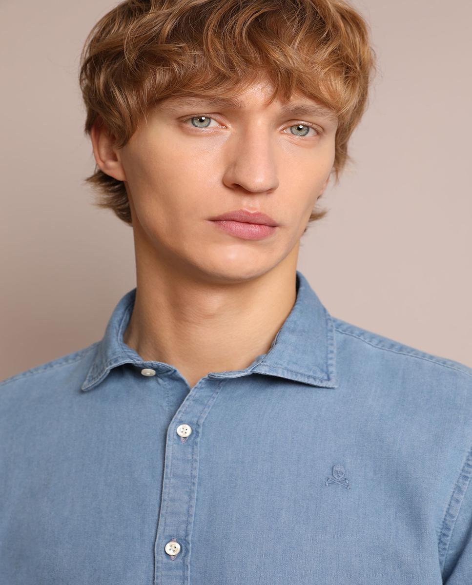 Camisa vaquera de hombre slim fit lisa - Scalpers - Azul claro Azul claro-3