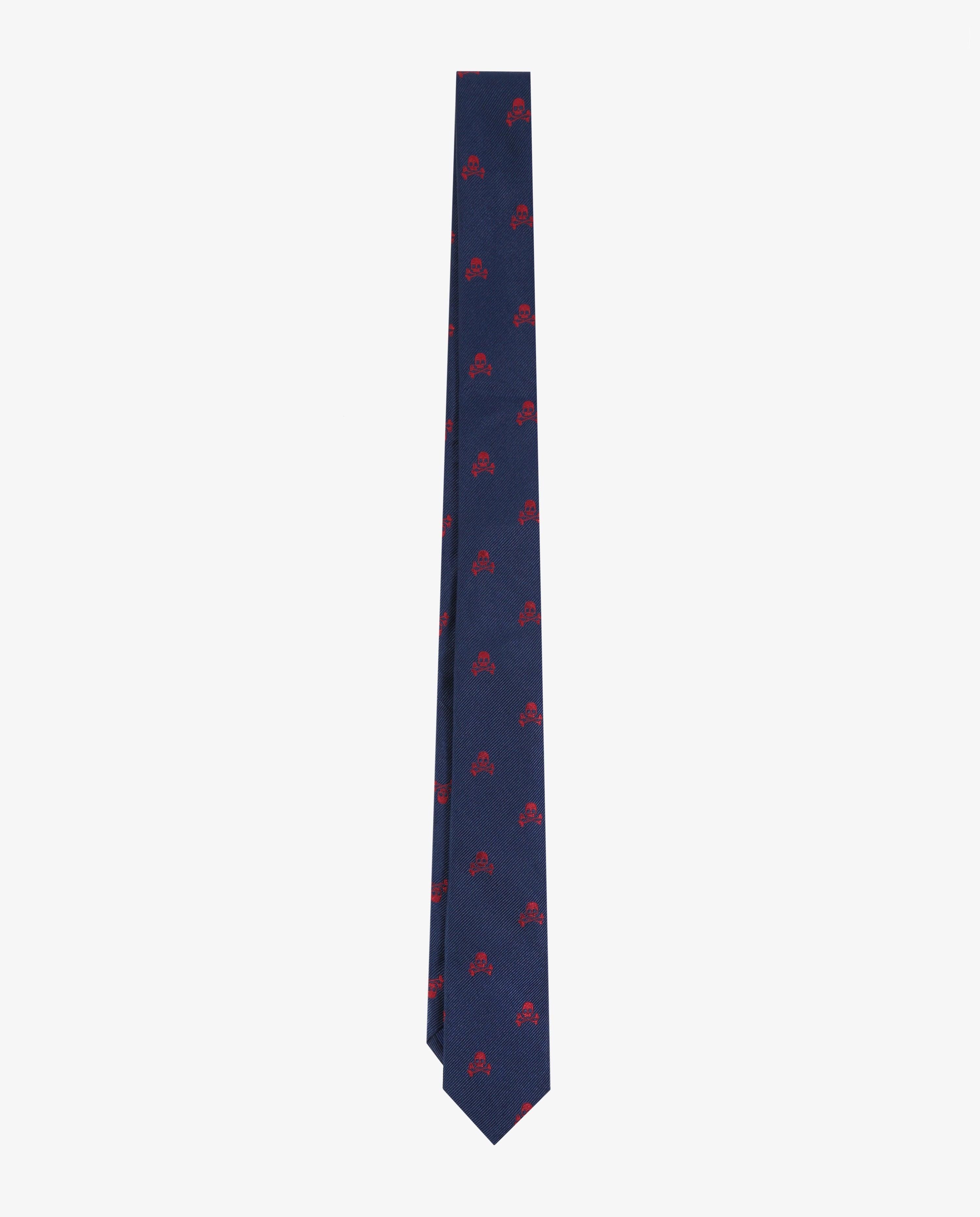Corbata de niño de seda con estampado de calaveras - Scalpers - Azul oscuro Azul oscuro-1