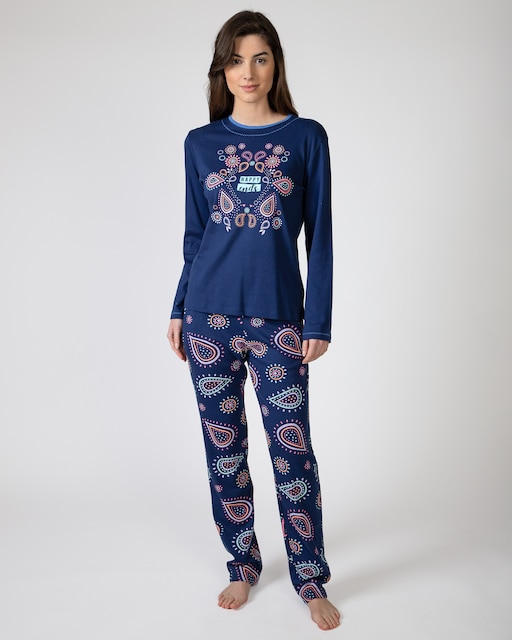 Imagen 0 de Pijama de mujer largo en punto de algodón estampado