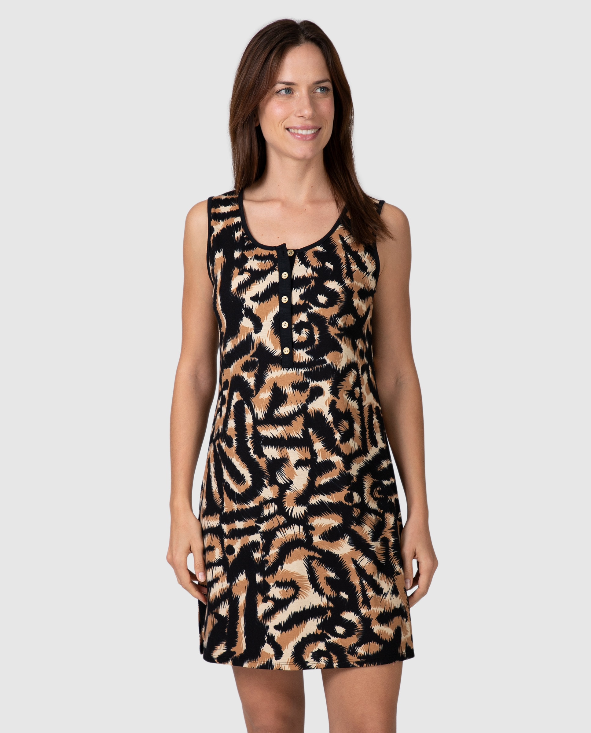 Imagen 0 de Camisón corto de mujer de tirantes con estampado abstracto Negro / Naranja