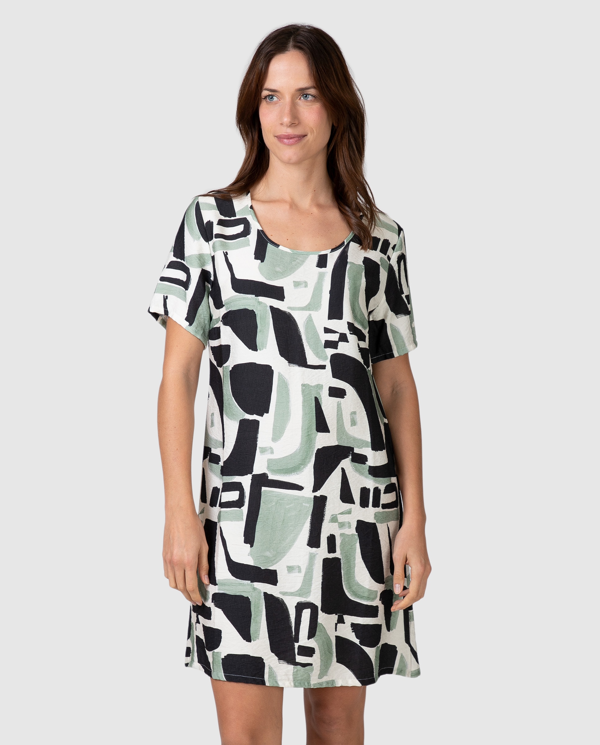 Massana - Vestido de playa corto de manga corta con estampado abstracto.