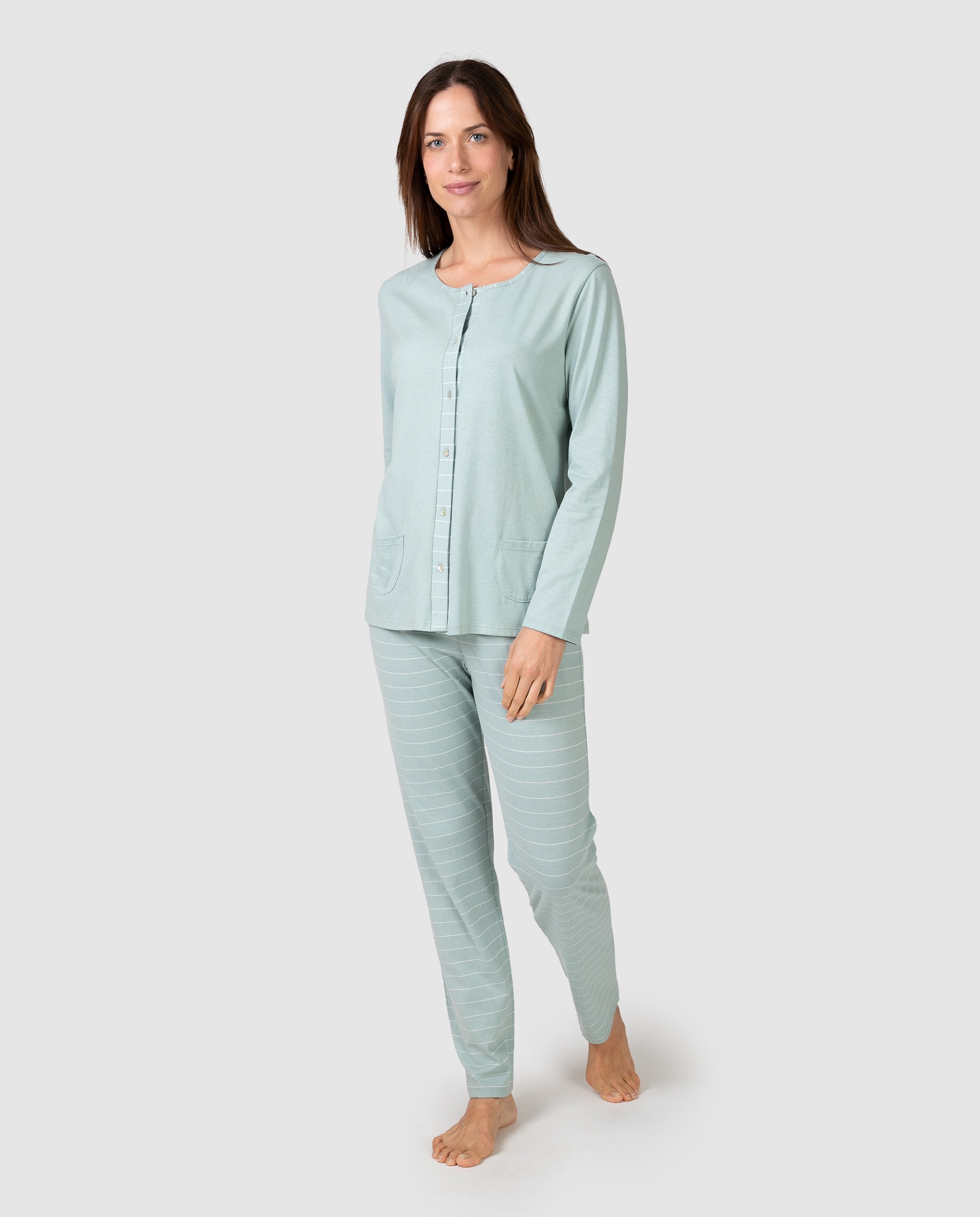 Imagen 0 de Pijama completo de mujer manga larga frontal abotonado Verde menta