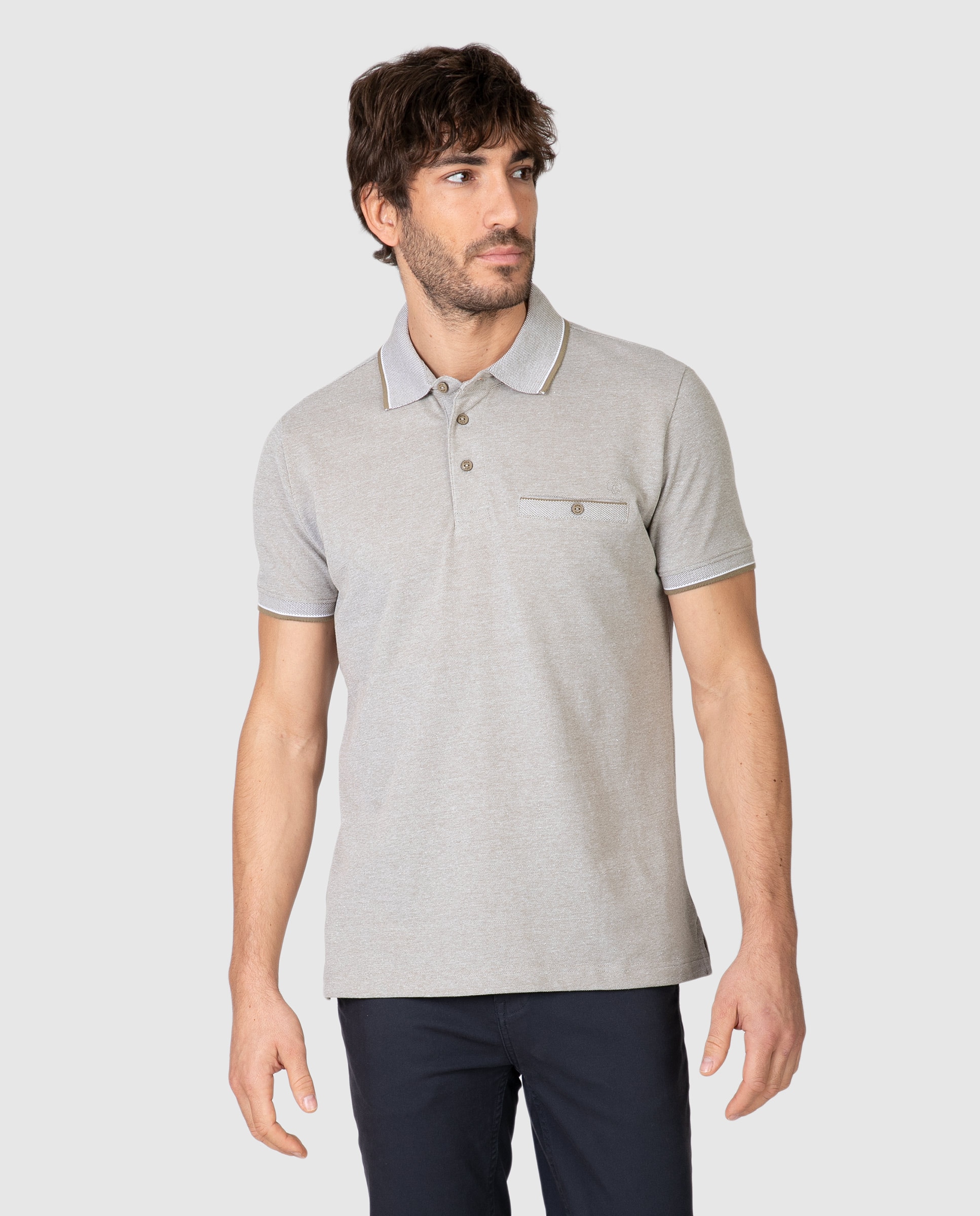 Imagen 0 de Polo de hombre de manga corta con ribetes a contraste Gris