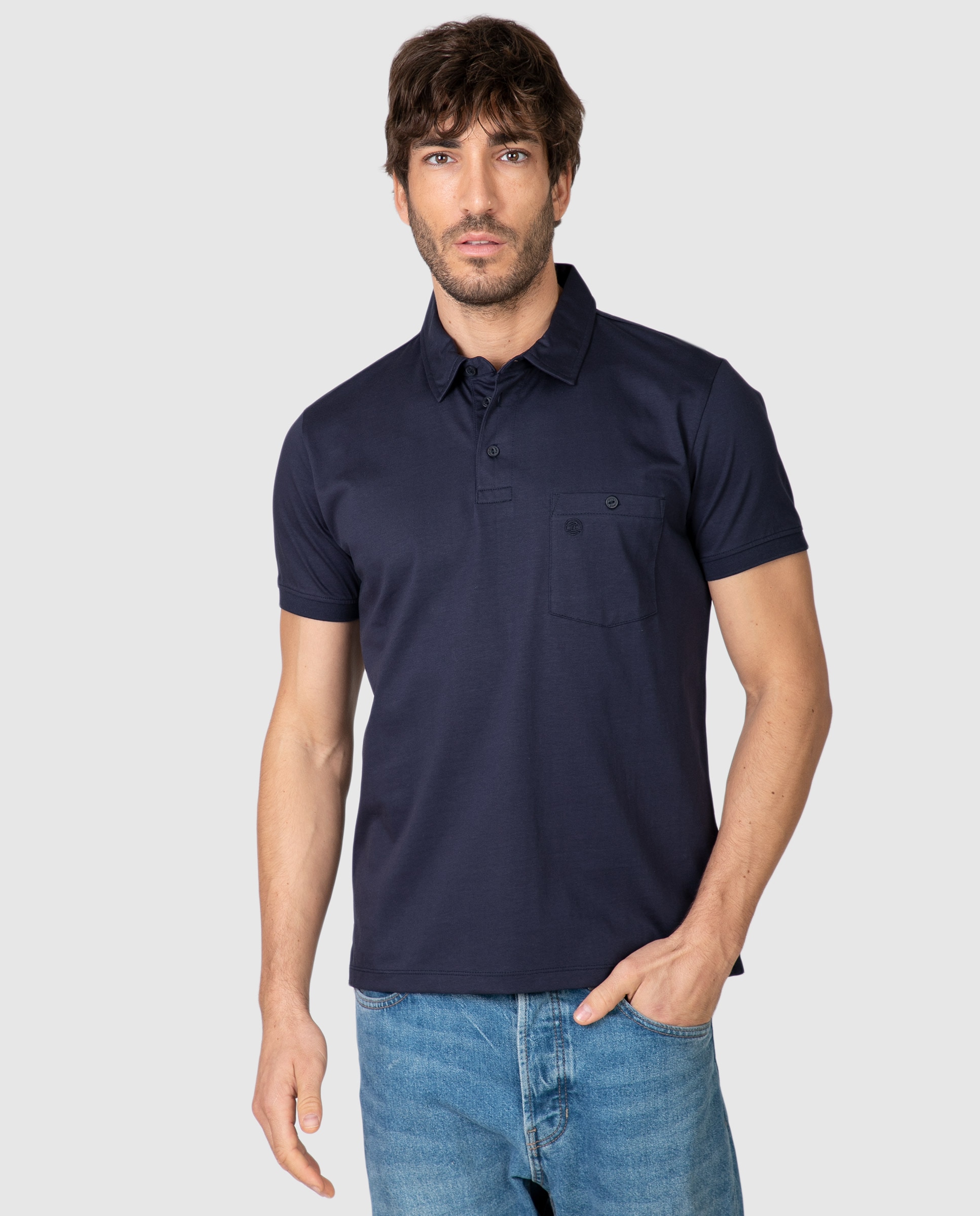 Imagen 0 de Polo de hombre de manga corta con bolsillo en el pecho Azul marino