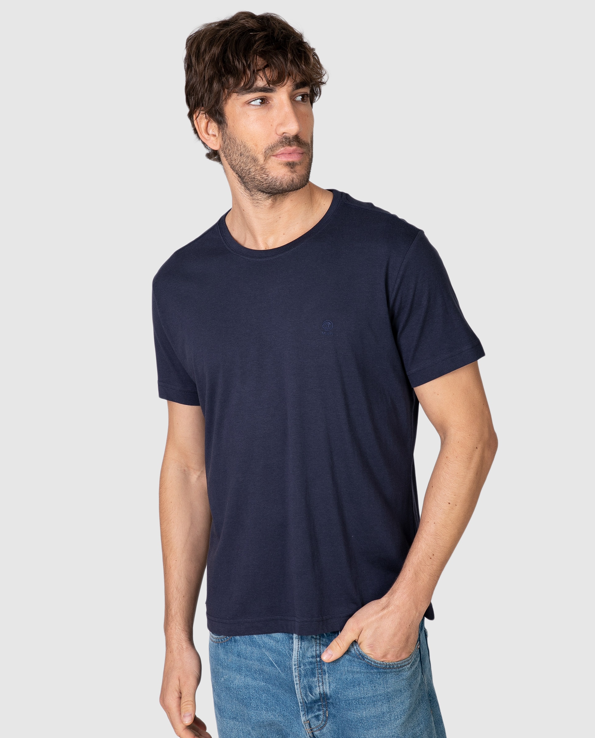 Imagen 0 de Camiseta de hombre de manga corta con logo bordado Azul marino