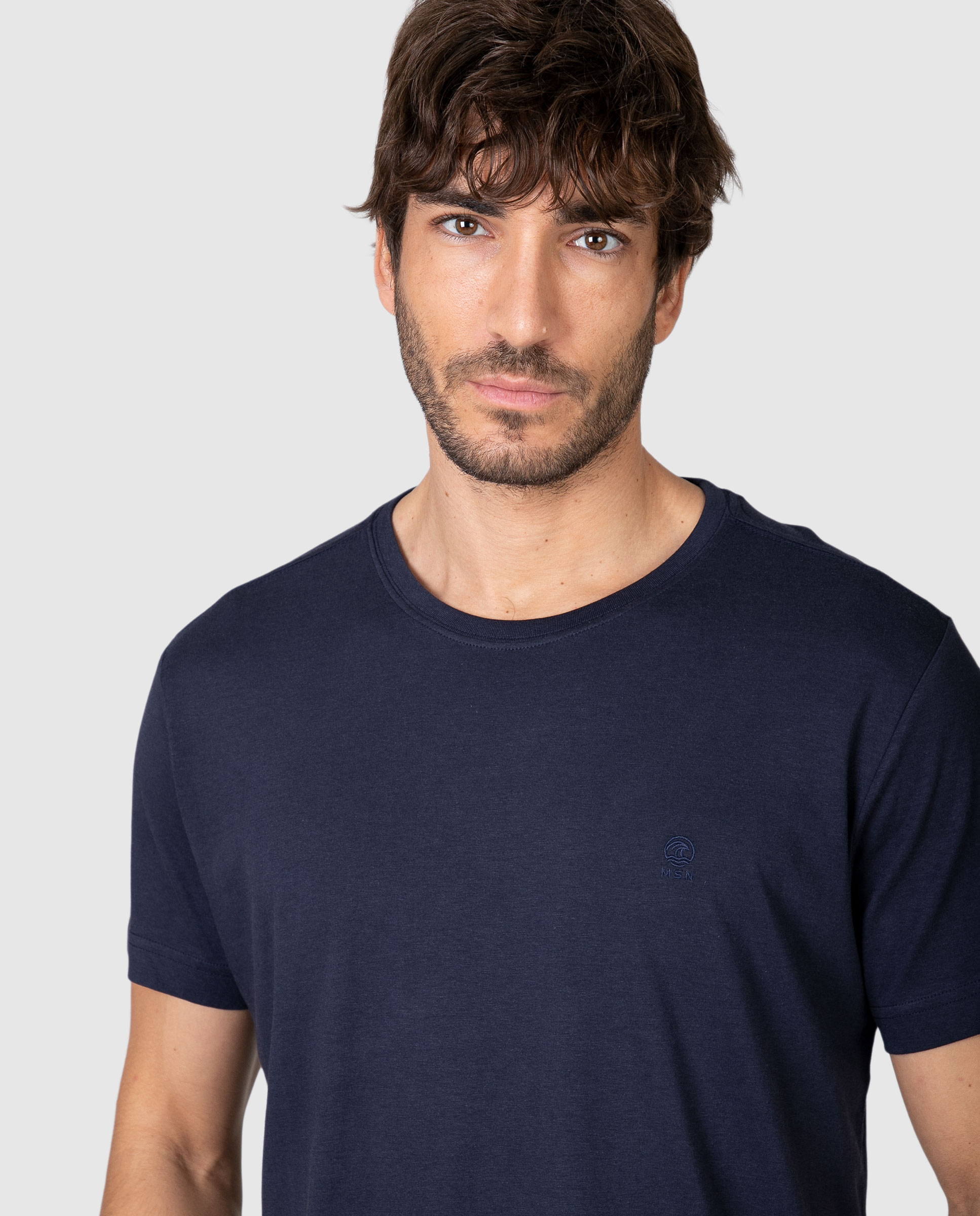 Camiseta de hombre de manga corta con logo bordado - Massana - Azul marino Azul marino-3