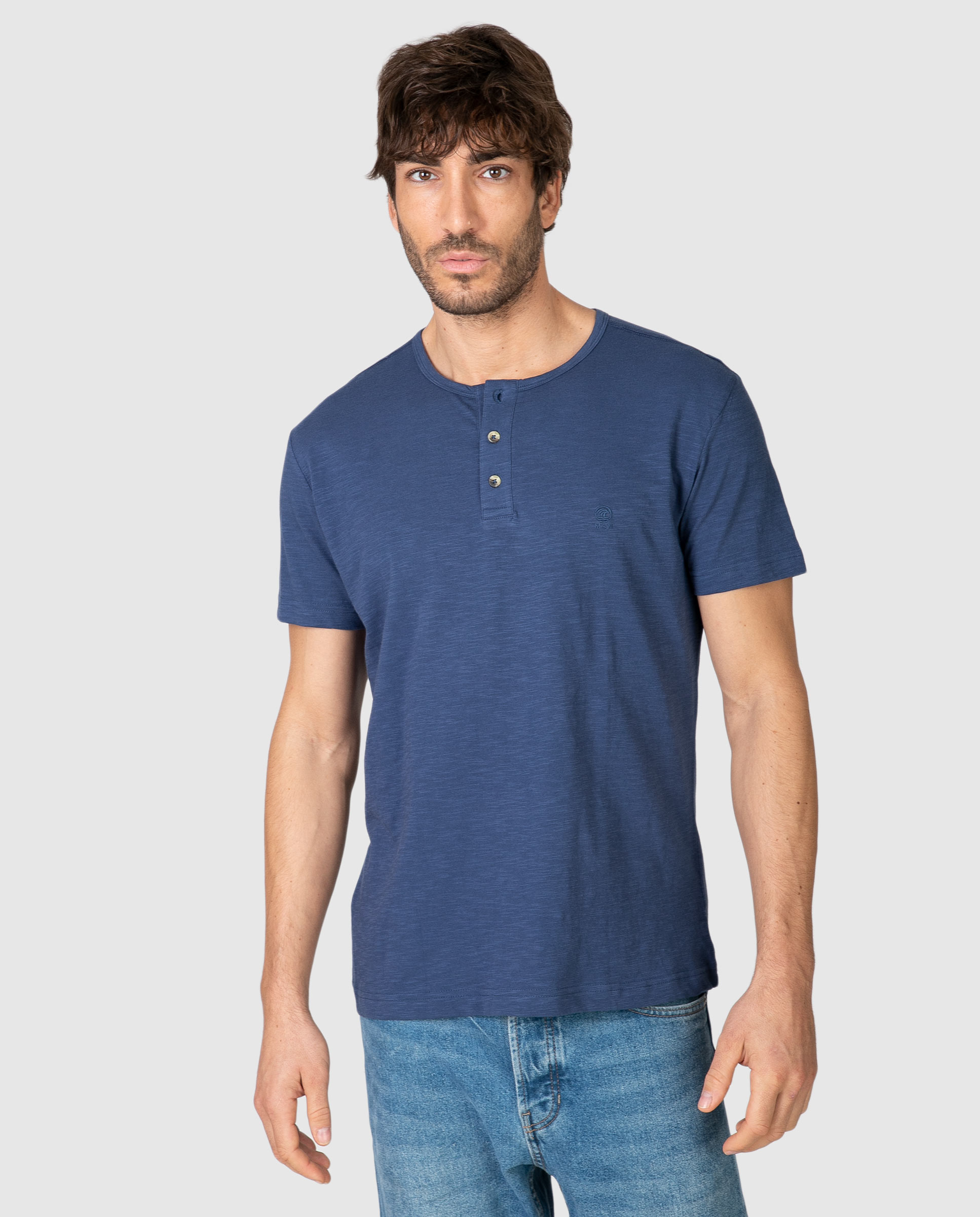 Imagen 0 de Camiseta de hombre de manga corta con tapeta abotonada Azul marino