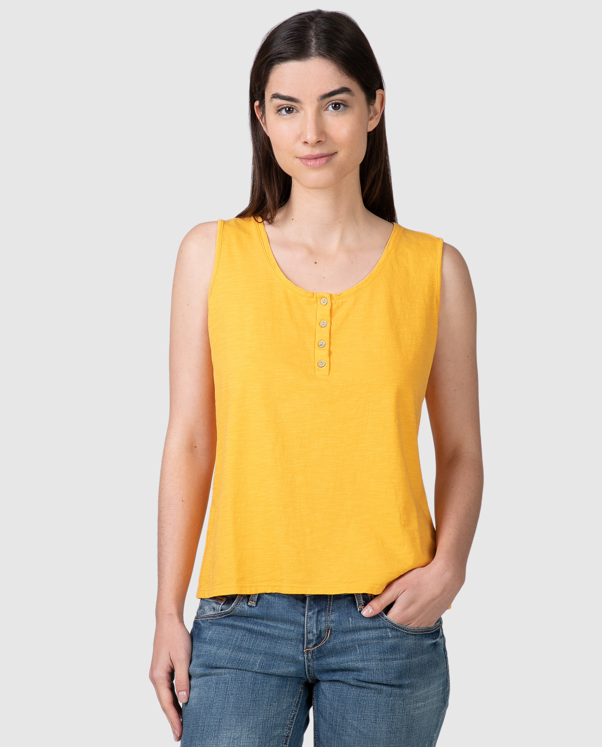 Imagen 0 de Camiseta interior básica de mujer sin mangas con tapeta abotonada Naranja mango