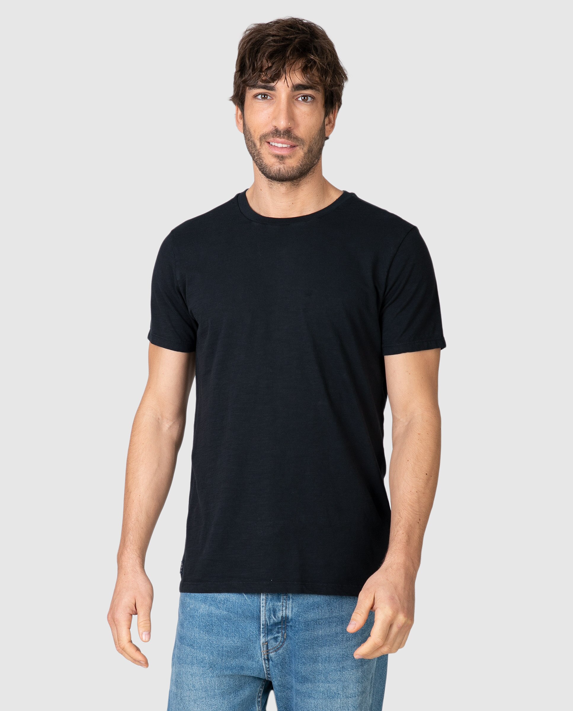 Imagen 0 de Camiseta de hombre de manga corta lisa con cuello redondo Negro