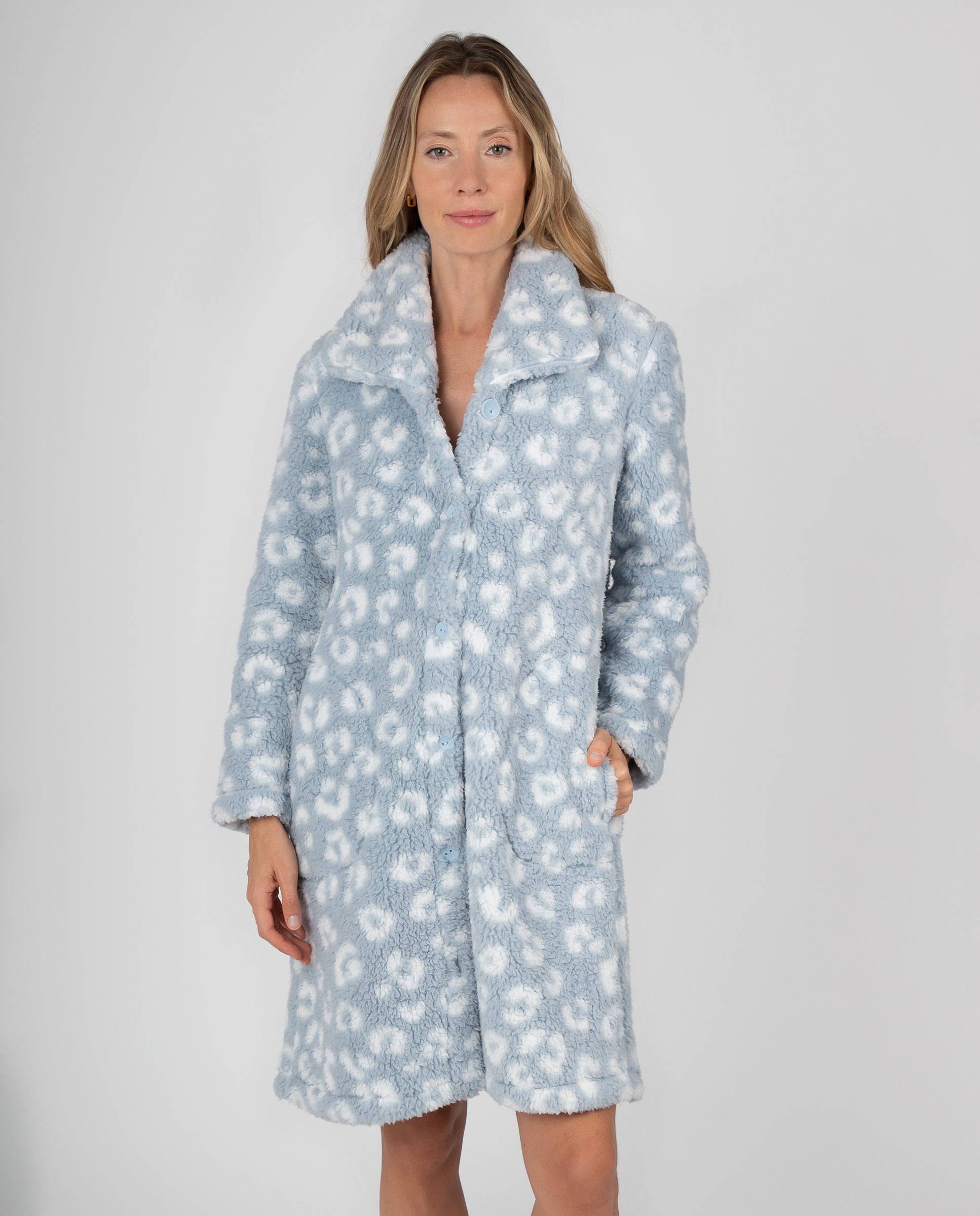 Bata corta de mujer en tejido polar con capucha, cremallera y bolsillo de pecho - Massana - Azul Azul-1