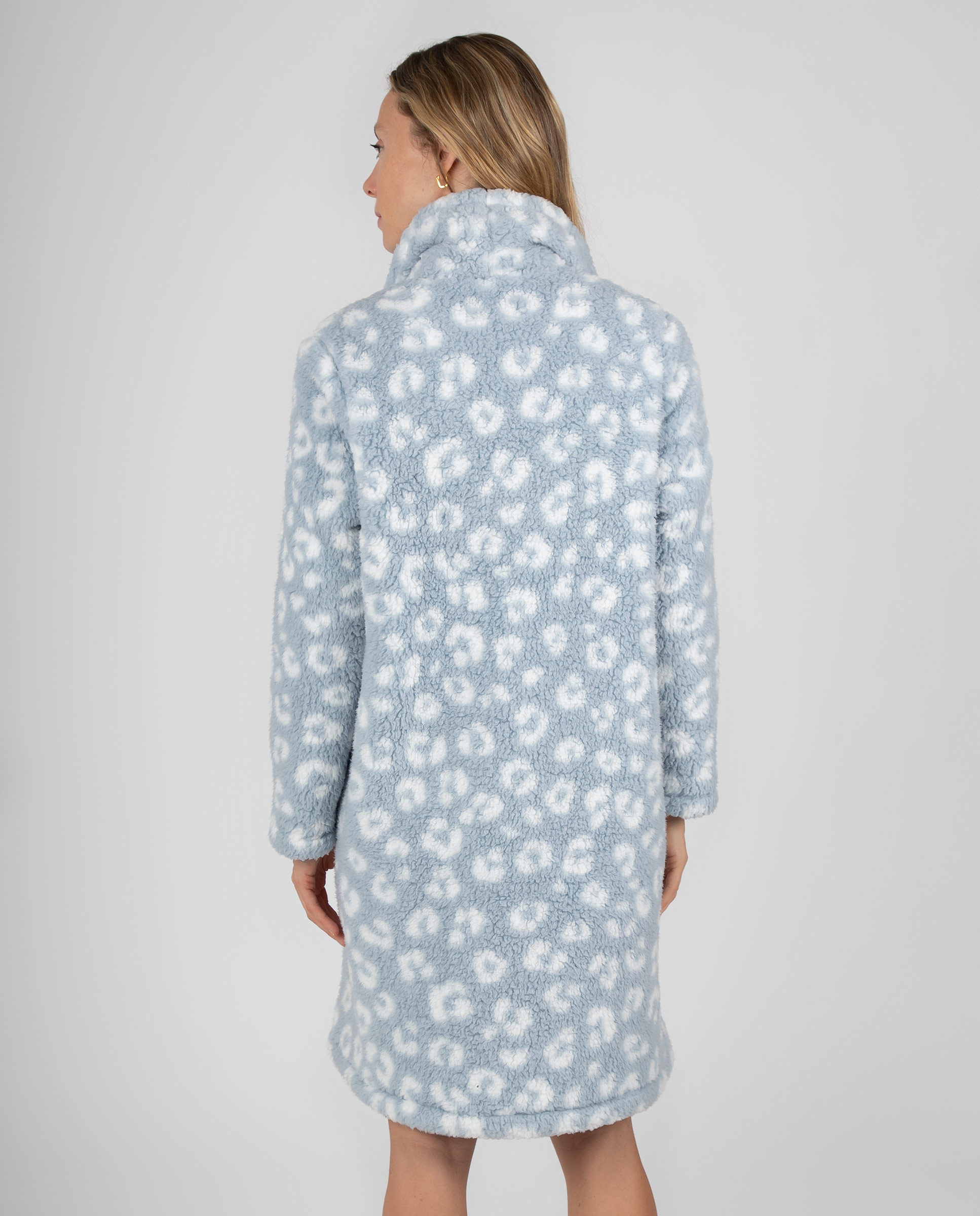 Bata corta de mujer en tejido polar con capucha, cremallera y bolsillo de pecho - Massana - Azul Azul-2