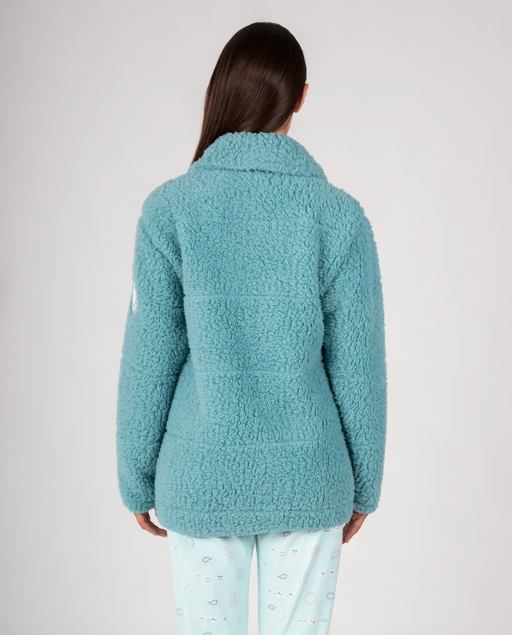 Bata corta de mujer en tejido polar con detalle superior liso, cremallera y bolsillos laterales. - Massana - Turquesa Turquesa-2